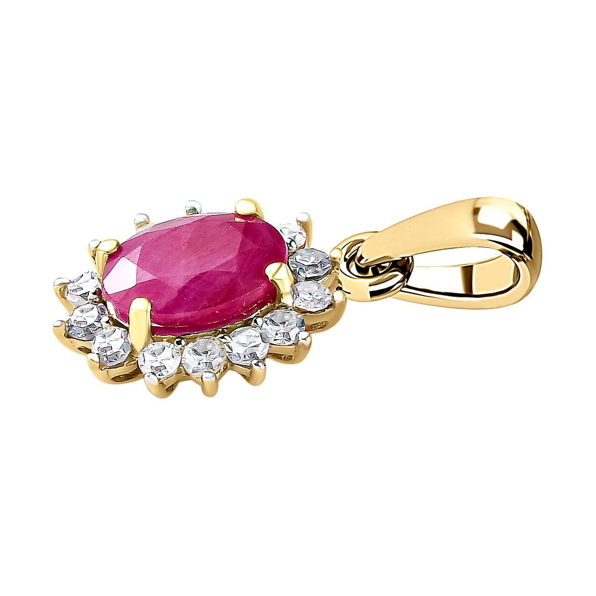 9K Yellow Gold Ruby and Diamond (I3-G-H) Pendant 1.12 Ct.