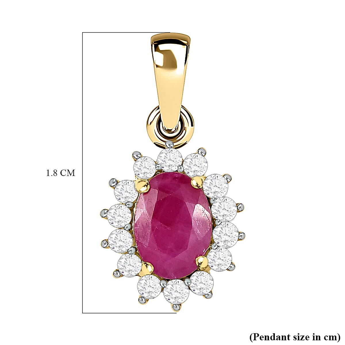 9K Yellow Gold Ruby and Diamond (I3-G-H) Pendant 1.12 Ct.