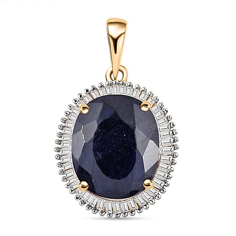 9K Yellow Gold Masoala Sapphire and Diamond Pendant 7.81 Ct.