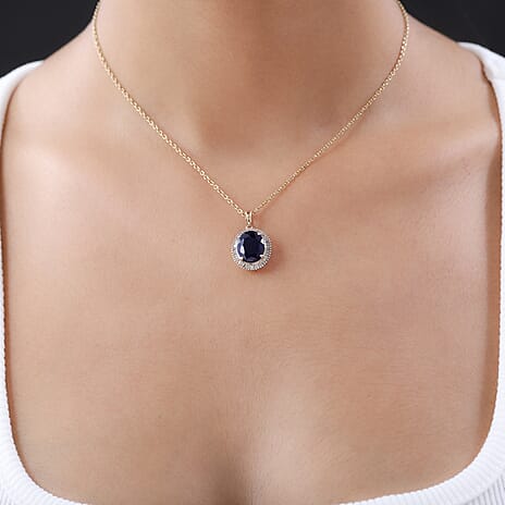 9K Yellow Gold Masoala Sapphire and Diamond Pendant 7.81 Ct.