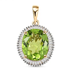 9K Yellow Gold AA Hebei Peridot and Diamond Pendant 5.12 Ct.