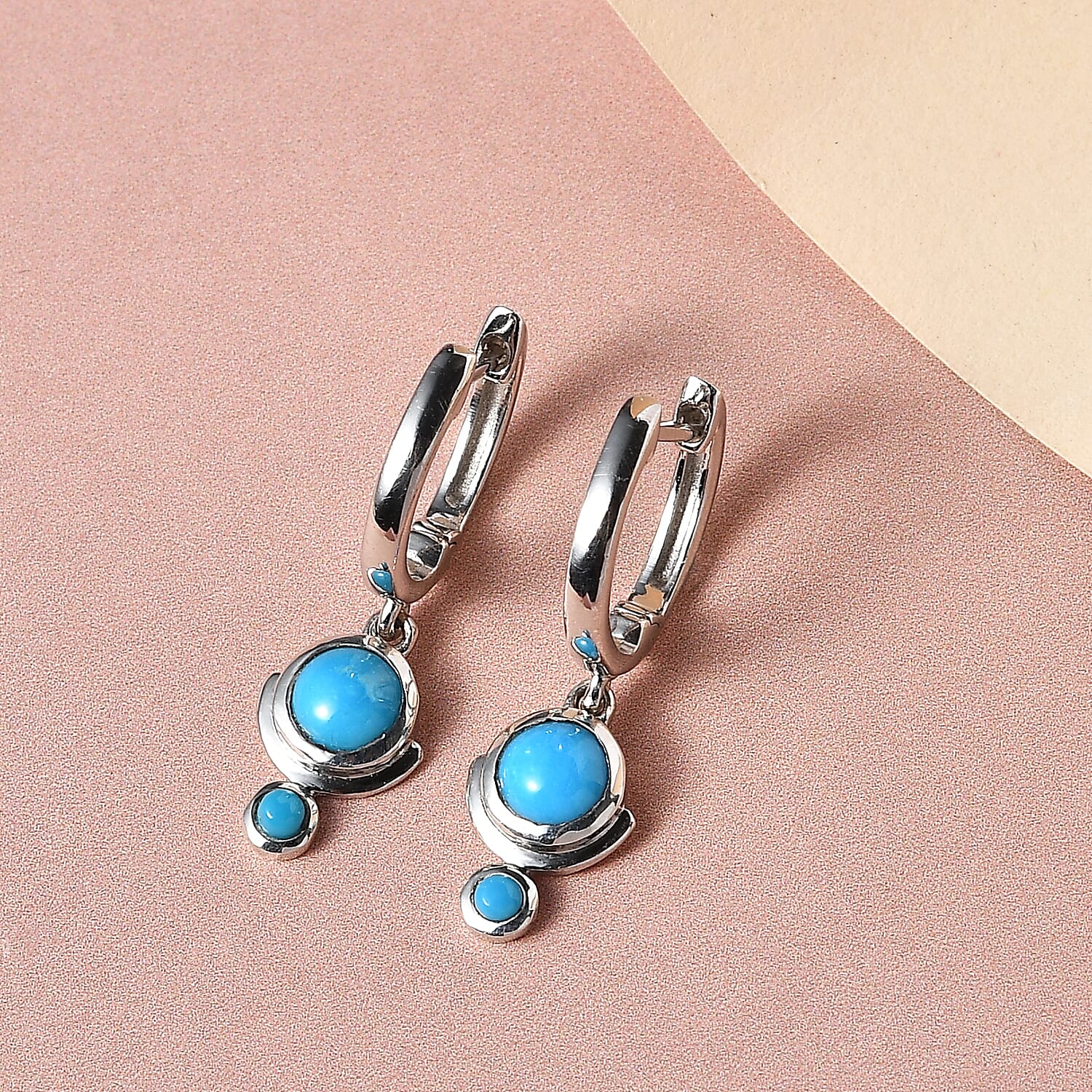 Arizona Sleeping Beauty Turquoise Earrings (With Clasp) in Platinum Overlay Sterling Silver 1.04 Ct.