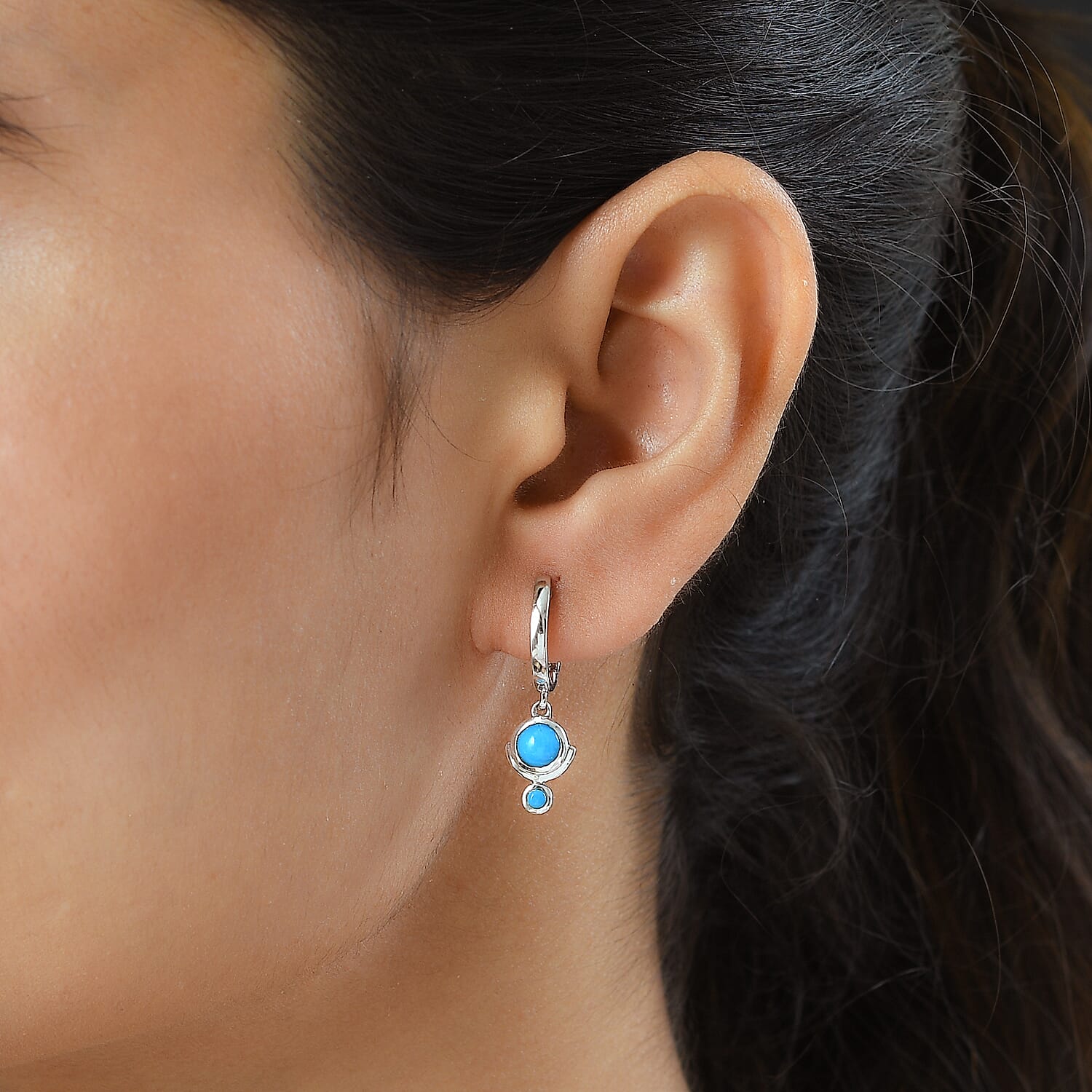 Arizona Sleeping Beauty Turquoise Earrings (With Clasp) in Platinum Overlay Sterling Silver 1.04 Ct.