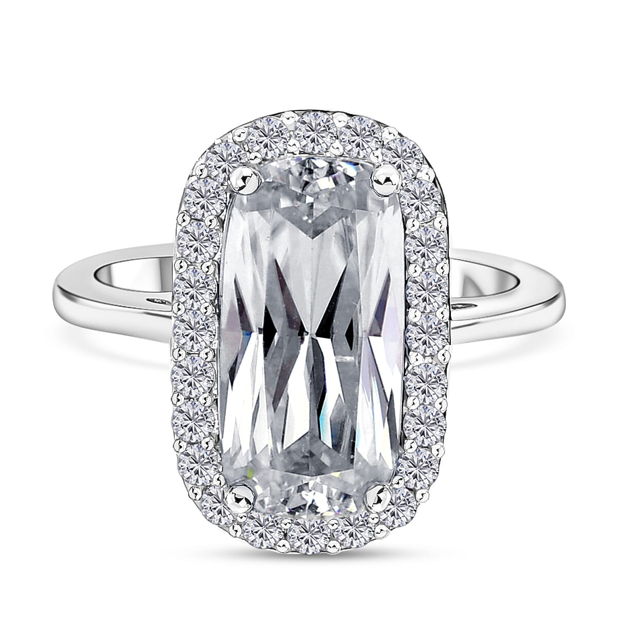 Moissanite Ring in Platinum Overlay Sterling Silver 4.356 Ct.