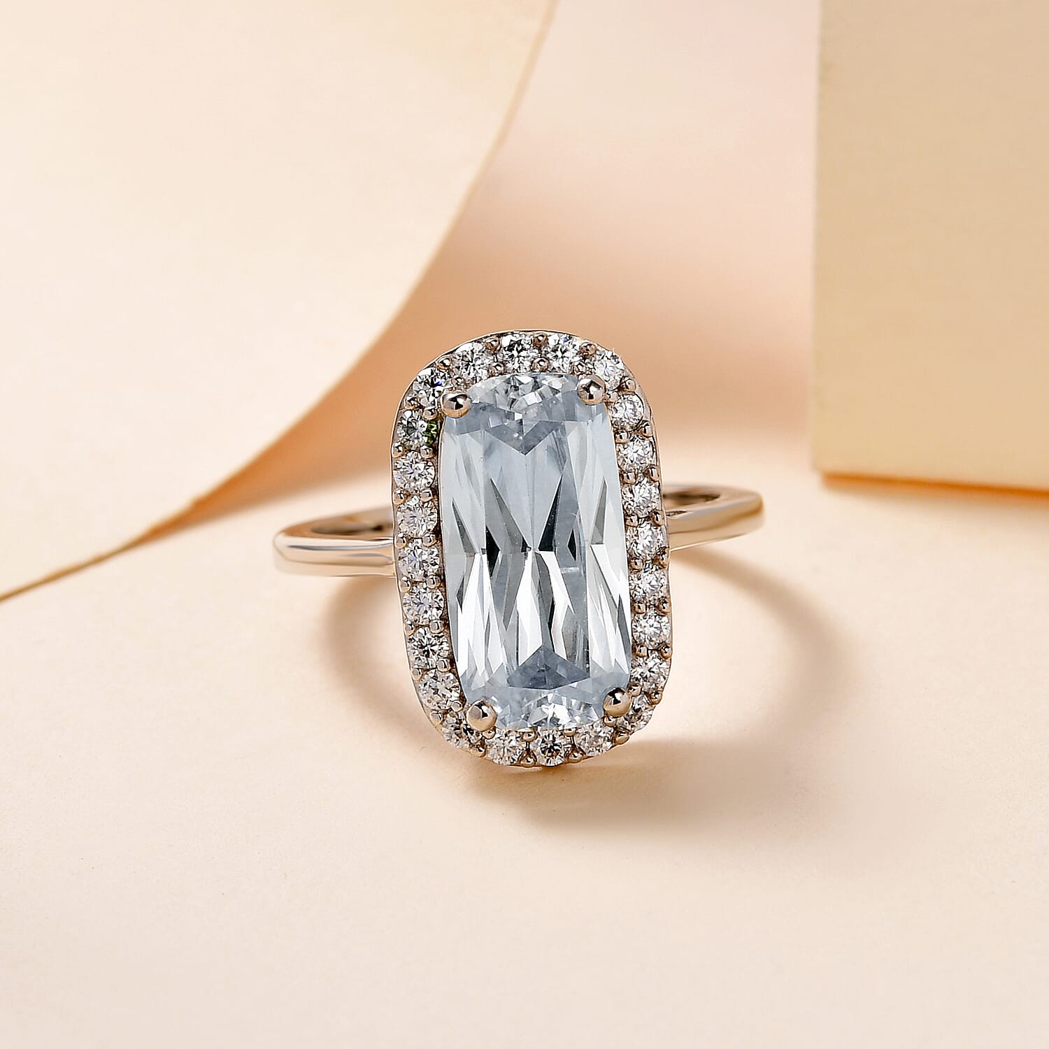 Moissanite Ring in Platinum Overlay Sterling Silver 4.356 Ct.