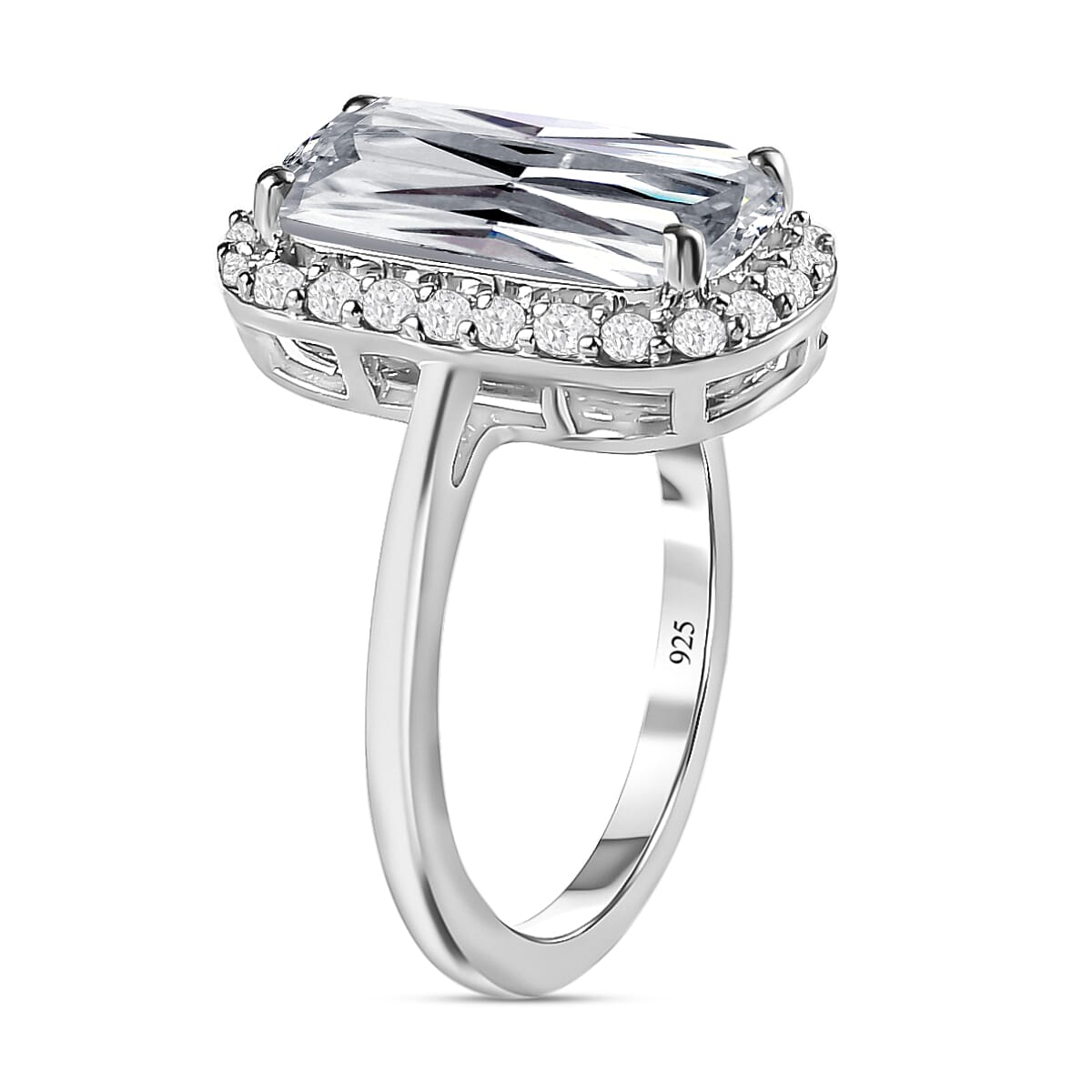 Moissanite Ring in Platinum Overlay Sterling Silver 4.356 Ct.