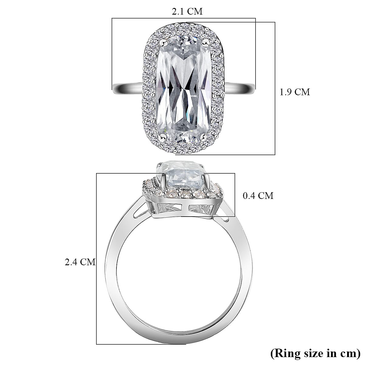 Moissanite Ring in Platinum Overlay Sterling Silver 4.356 Ct.