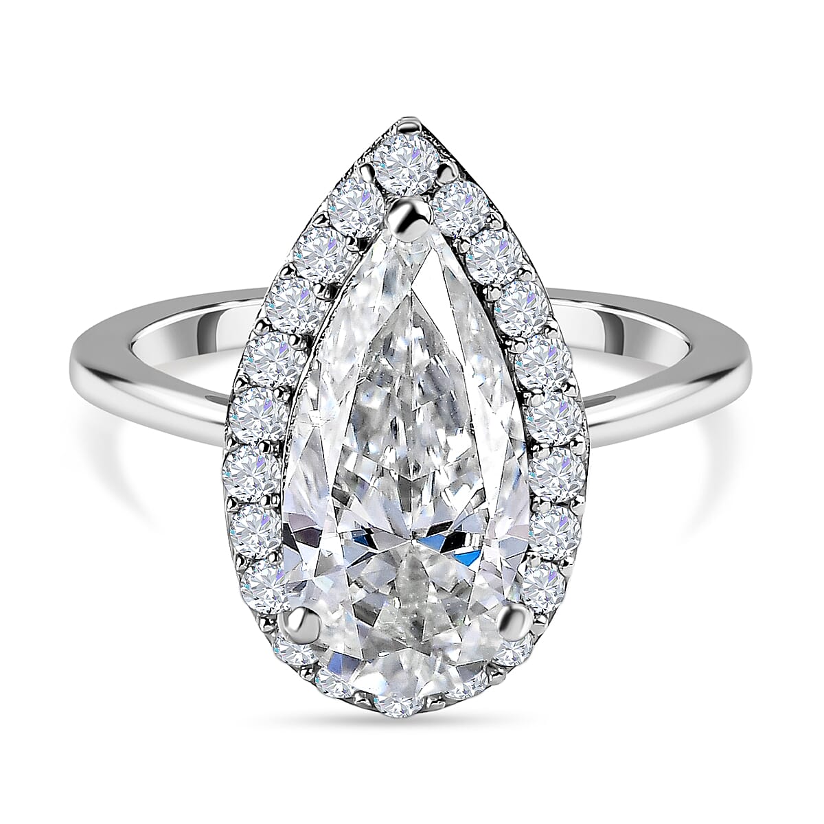 Moissanite Ring in Platinum Overlay Sterling Silver 4.35 Ct.
