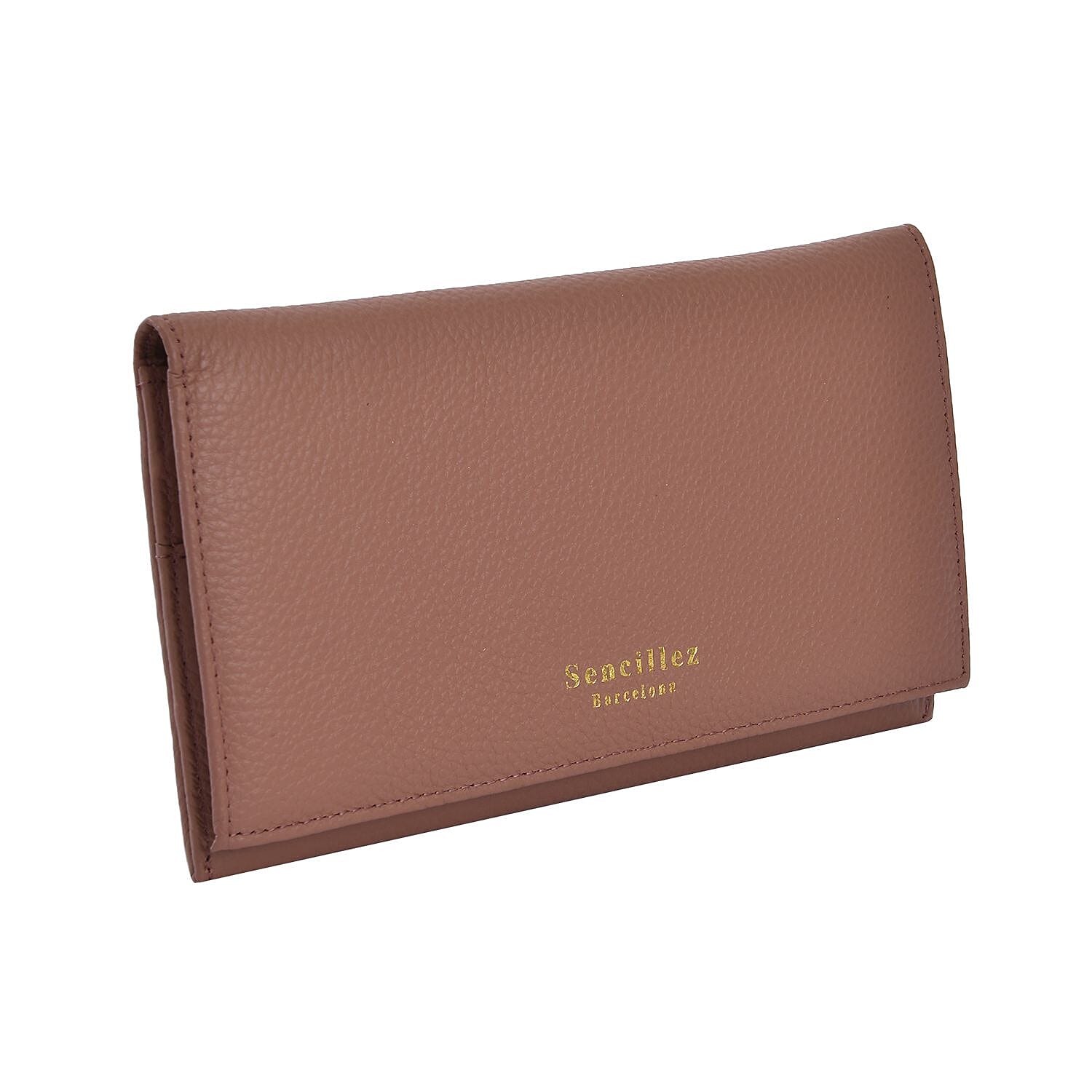 Sencillez Genuine Leather Travel Document Holder with RFID Protection (Size 20x11 Cm) - Pink