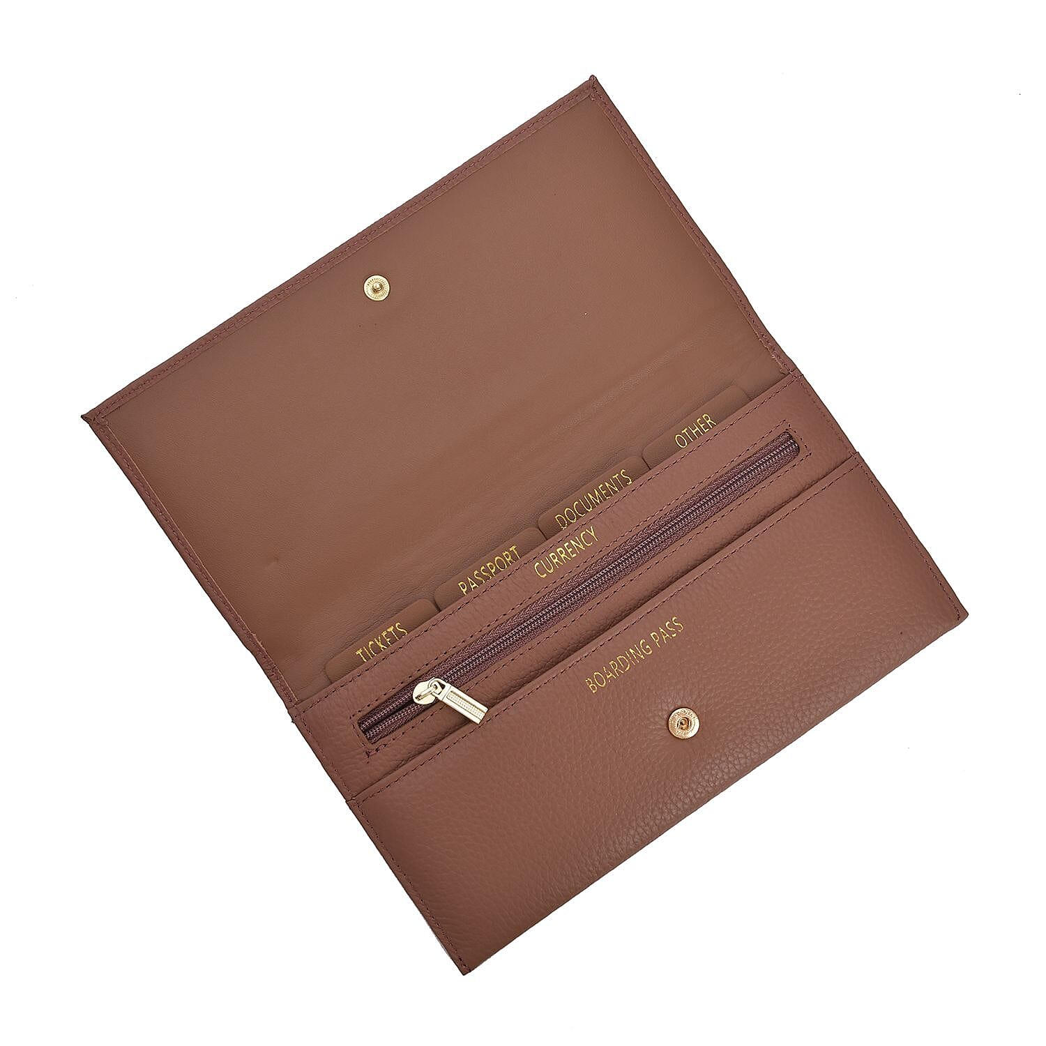 Sencillez Genuine Leather Travel Document Holder with RFID Protection (Size 20x11 Cm) - Pink