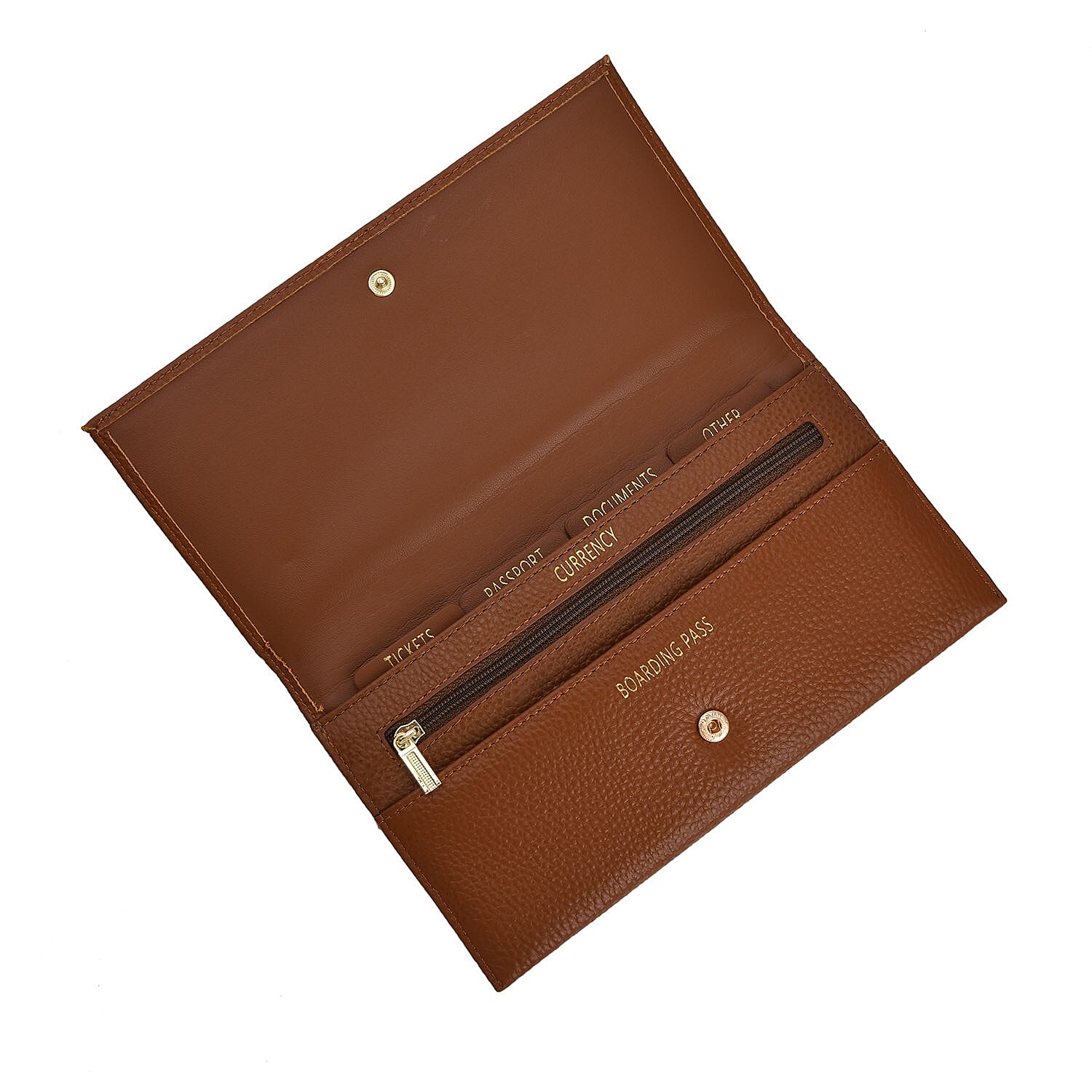 Sencillez Genuine Leather Travel Document Holder with RFID Protection (Size 20x11 Cm) - Tan