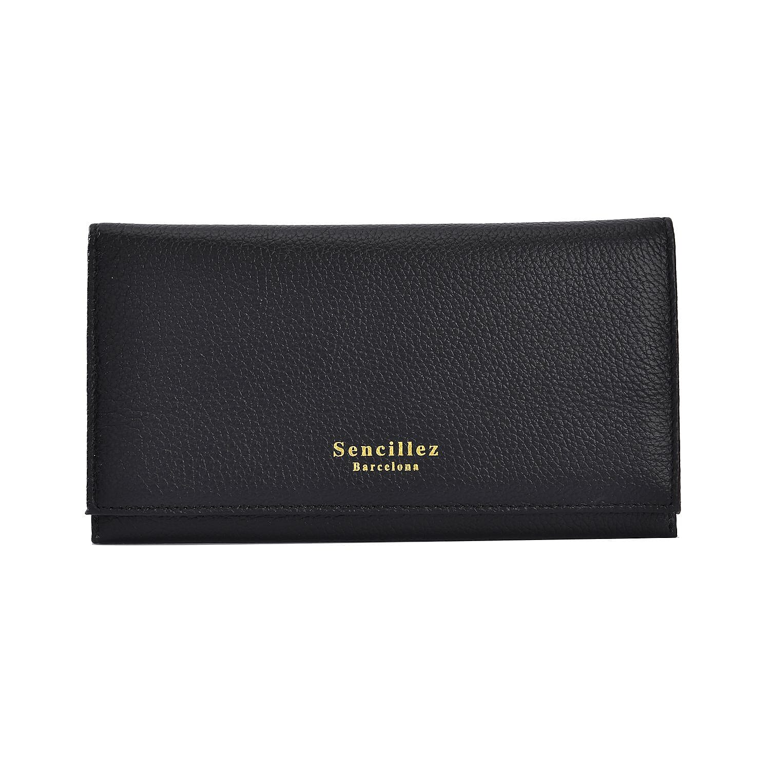 Sencillez Genuine Leather Travel Document Holder with RFID Protection (Size 20x11 Cm) - Black