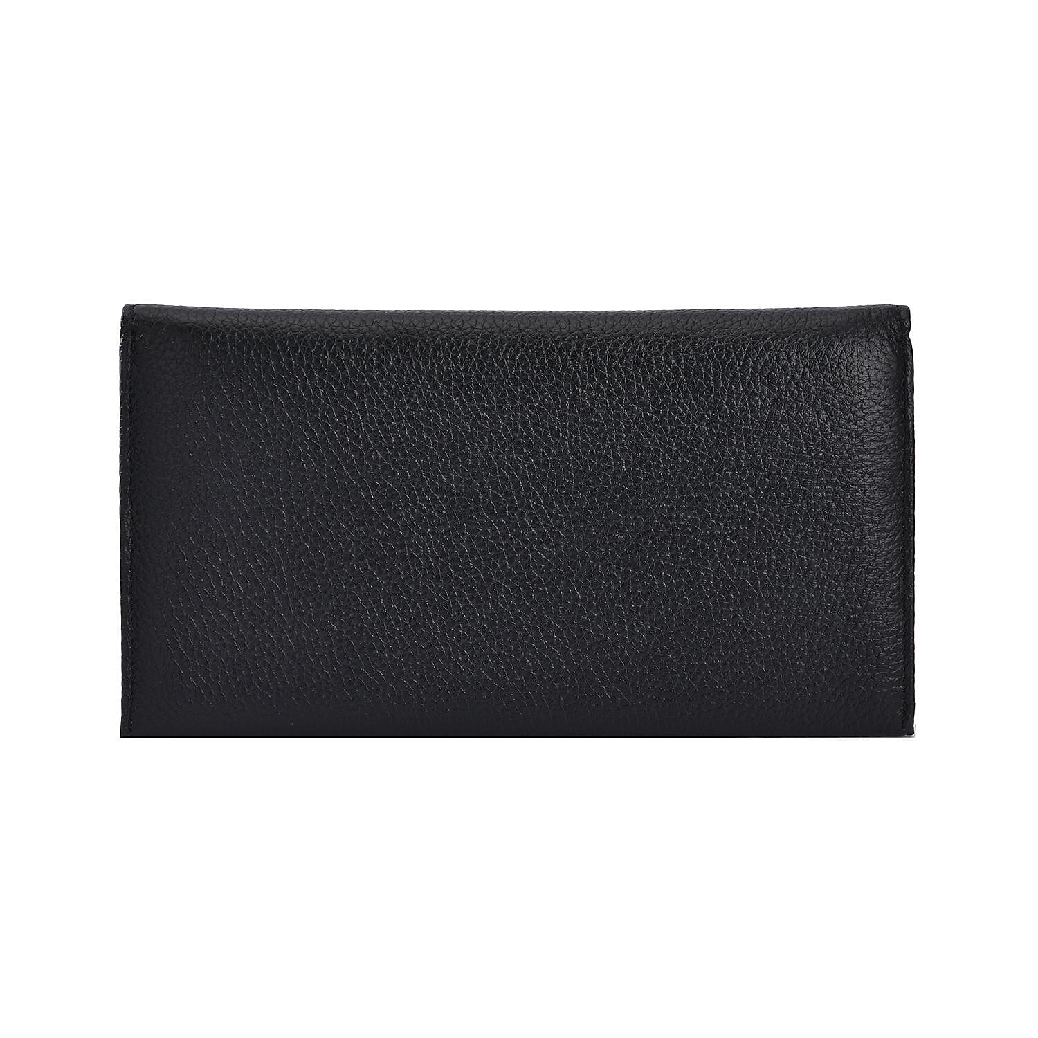 Sencillez Genuine Leather Travel Document Holder with RFID Protection (Size 20x11 Cm) - Black