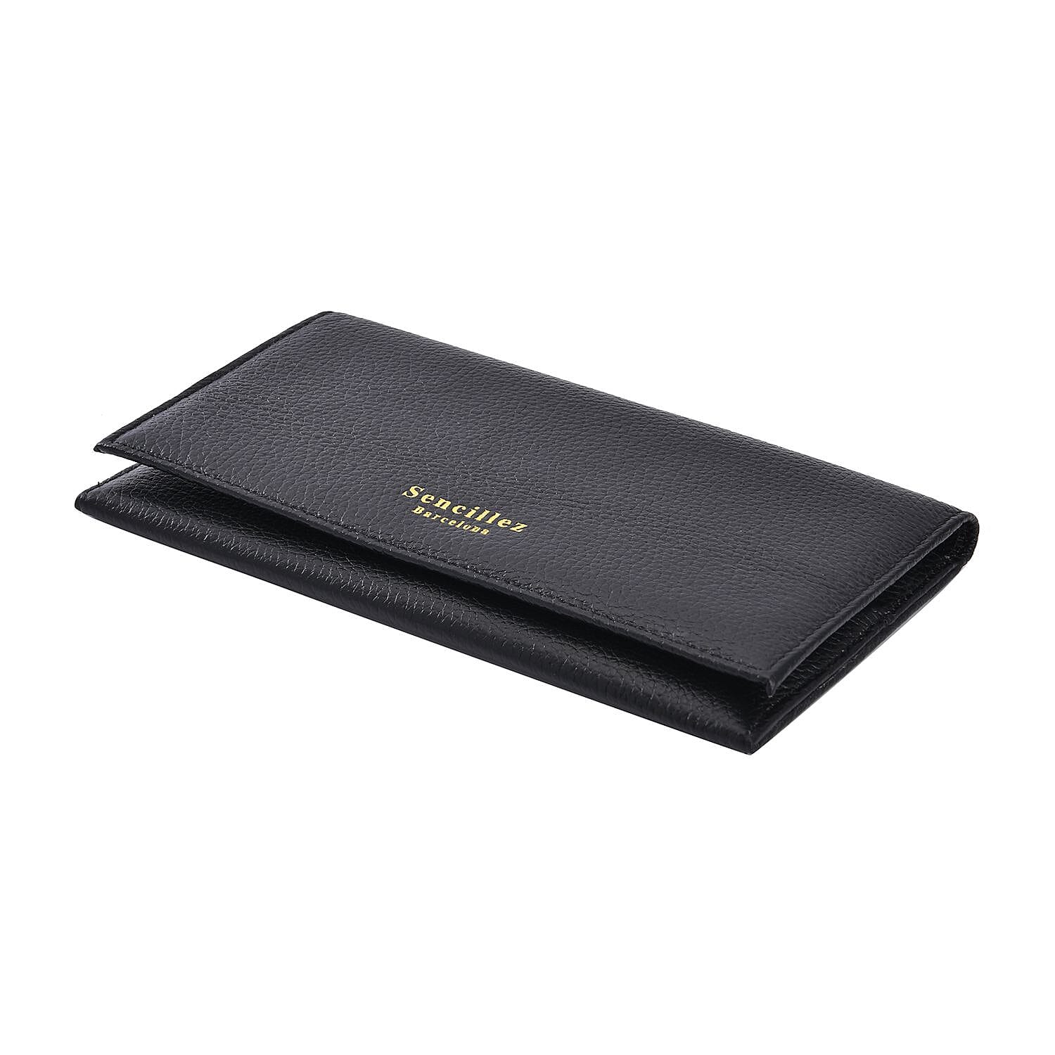 Sencillez Genuine Leather Travel Document Holder with RFID Protection (Size 20x11 Cm) - Black
