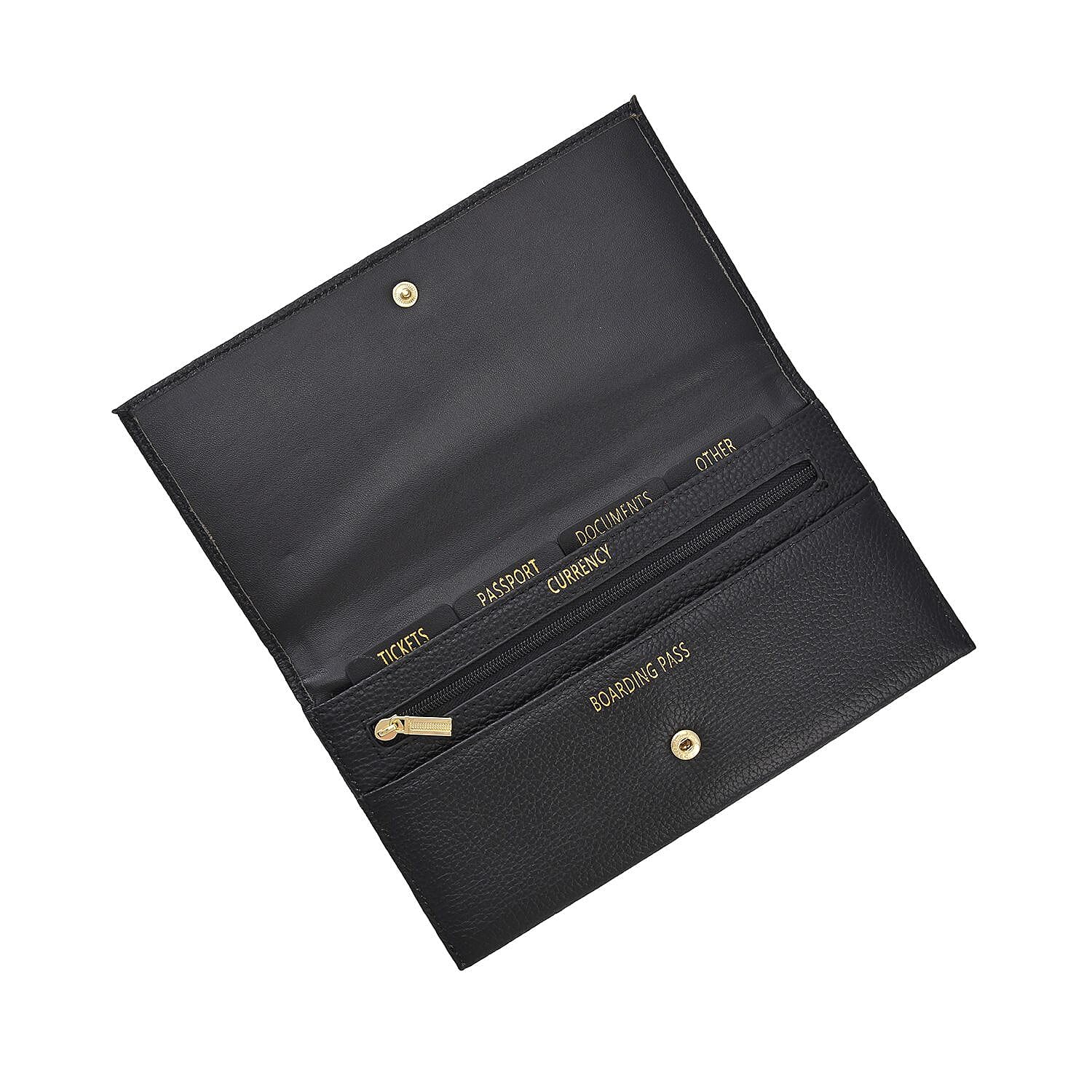 Sencillez Genuine Leather Travel Document Holder with RFID Protection (Size 20x11 Cm) - Black