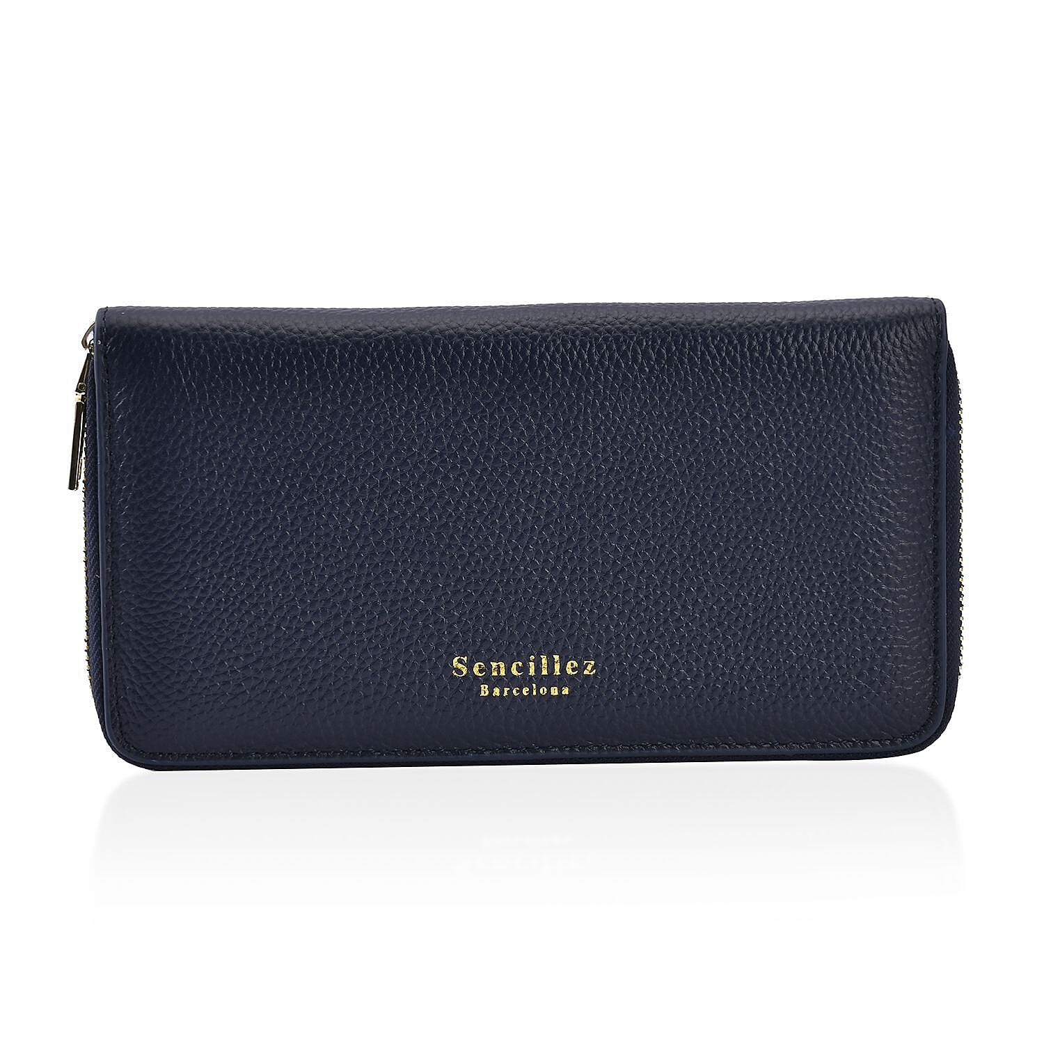 Sencillez Genuine Leather RFID Protected Wallet (Size 21x11x2 cm) - Navy Blue