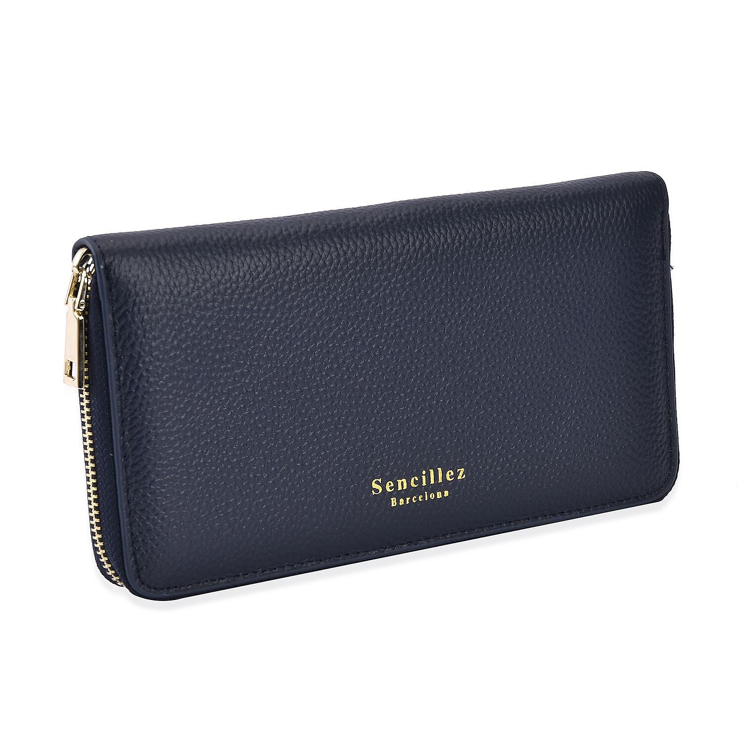 Sencillez Genuine Leather RFID Protected Wallet (Size 21x11x2 cm) - Navy Blue