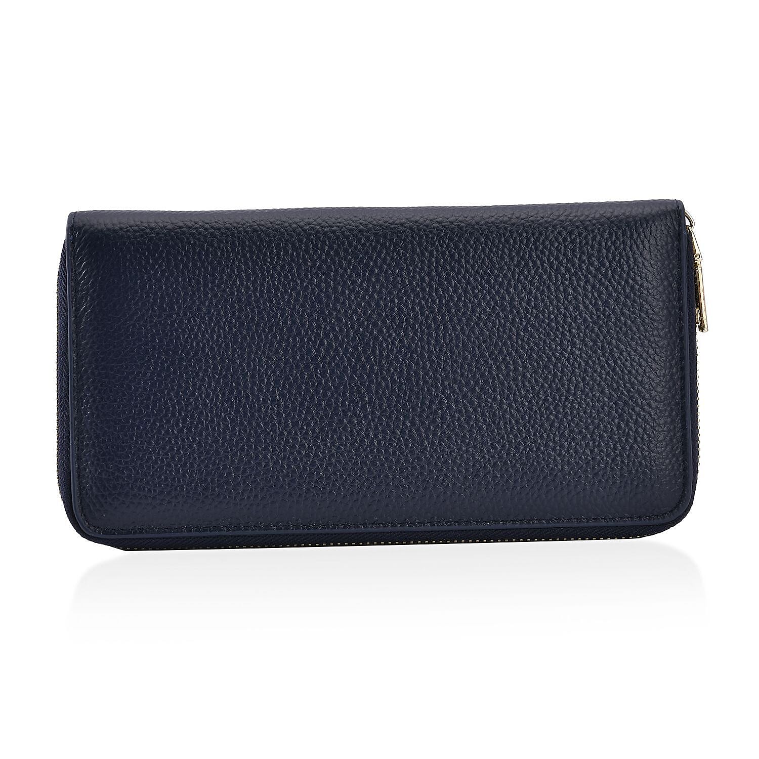 Sencillez Genuine Leather RFID Protected Wallet (Size 21x11x2 cm) - Navy Blue
