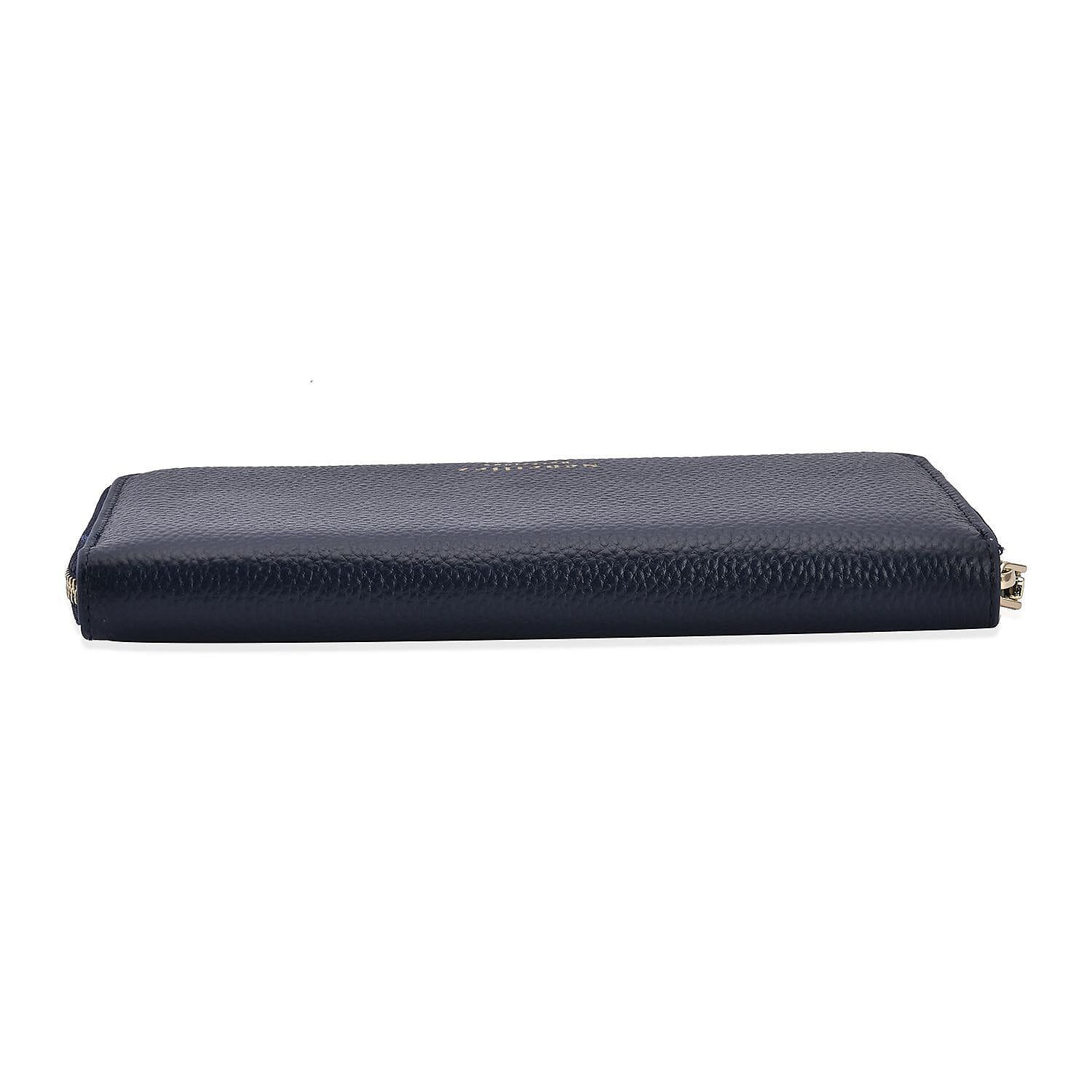 Sencillez Genuine Leather RFID Protected Wallet (Size 21x11x2 cm) - Navy Blue