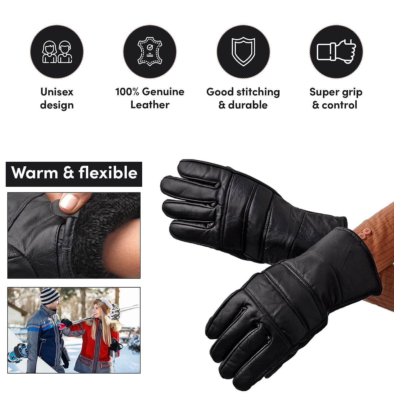 Genuine Leather Warm & Flexible Mens Gloves Black