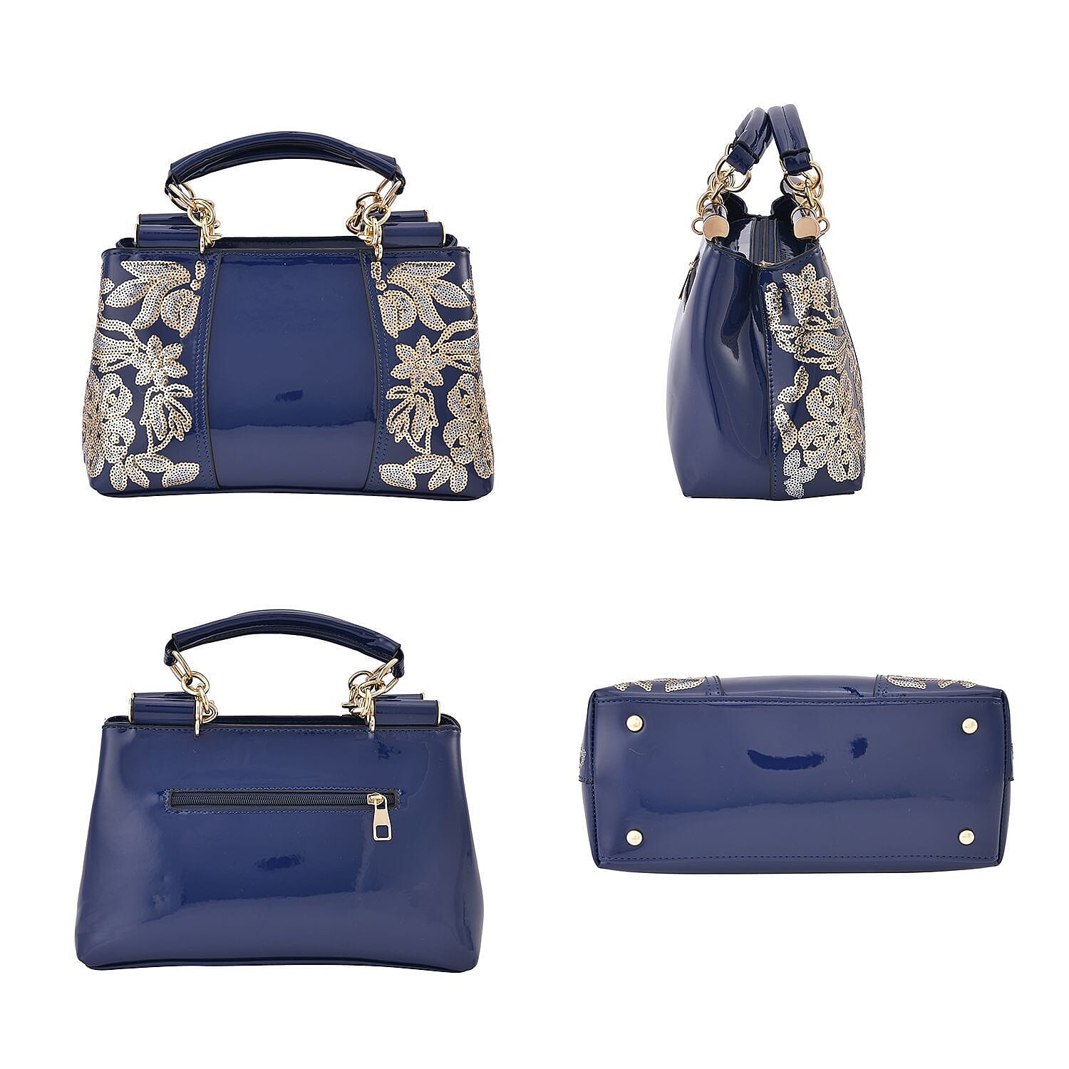 Closeout Deal - Designer Inspired Sequin Hand Embroidered Handbag - Navy Blue