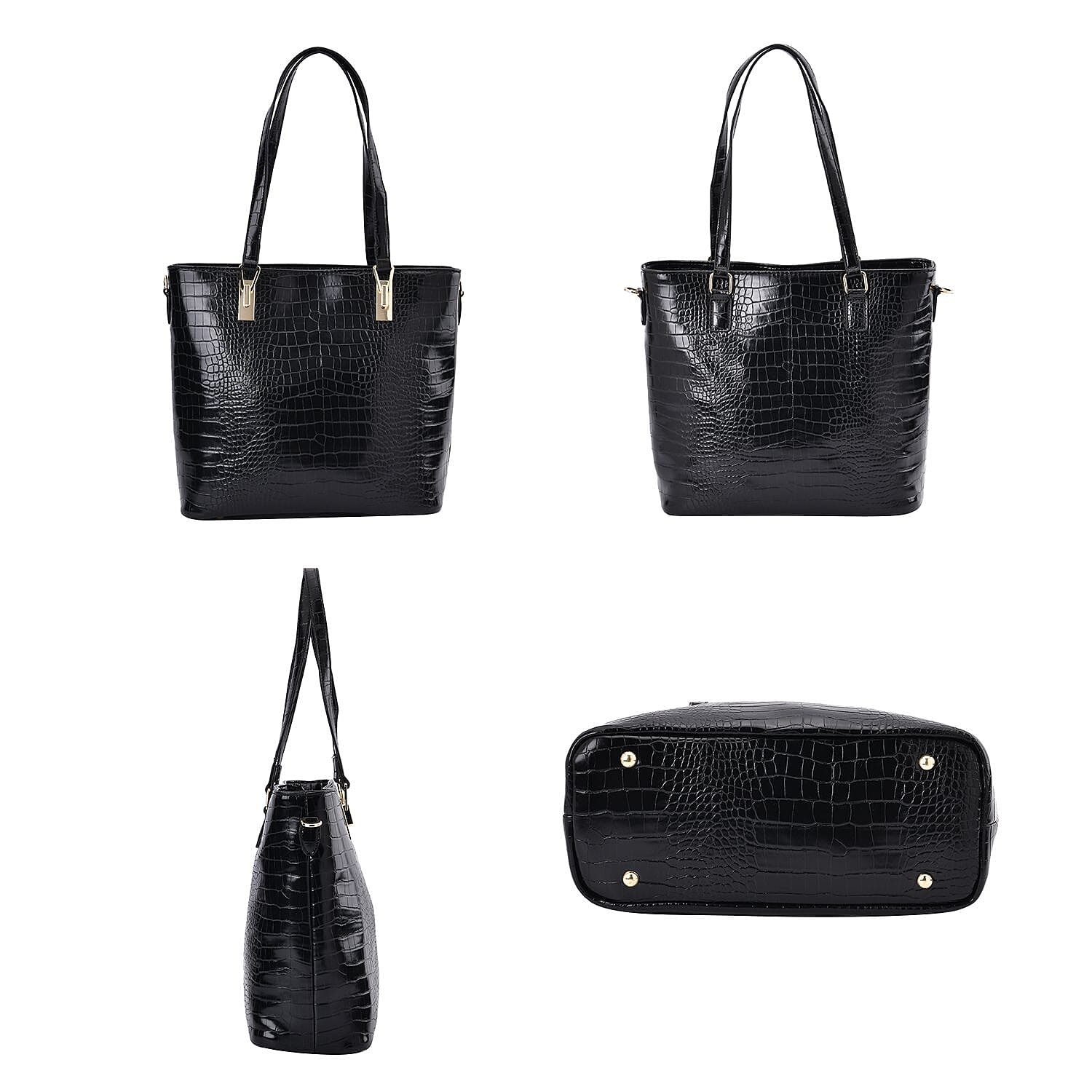 Closeout Deal - Set of 6 Croc Embossed Handbags - Black