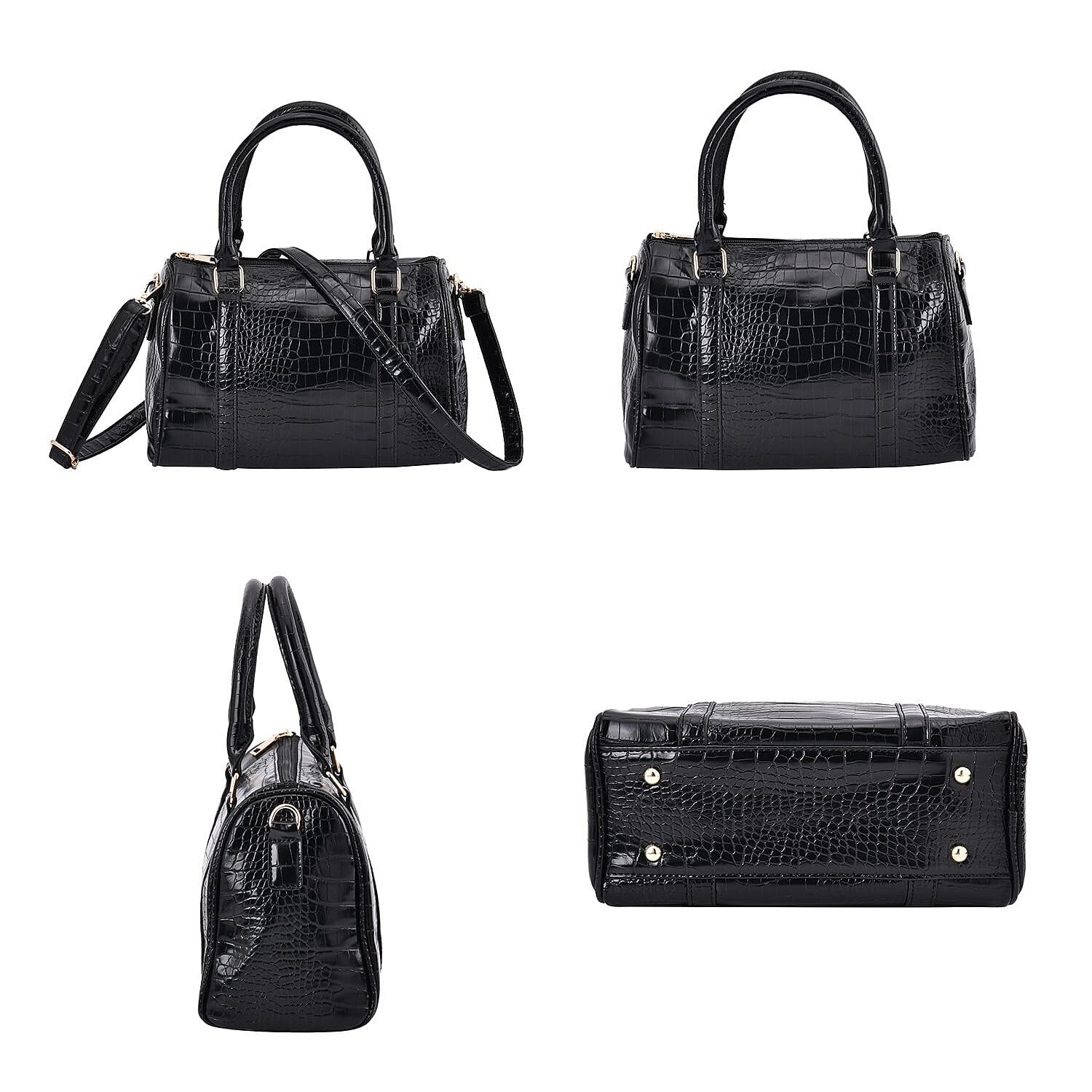 Closeout Deal - Set of 6 Croc Embossed Handbags - Black