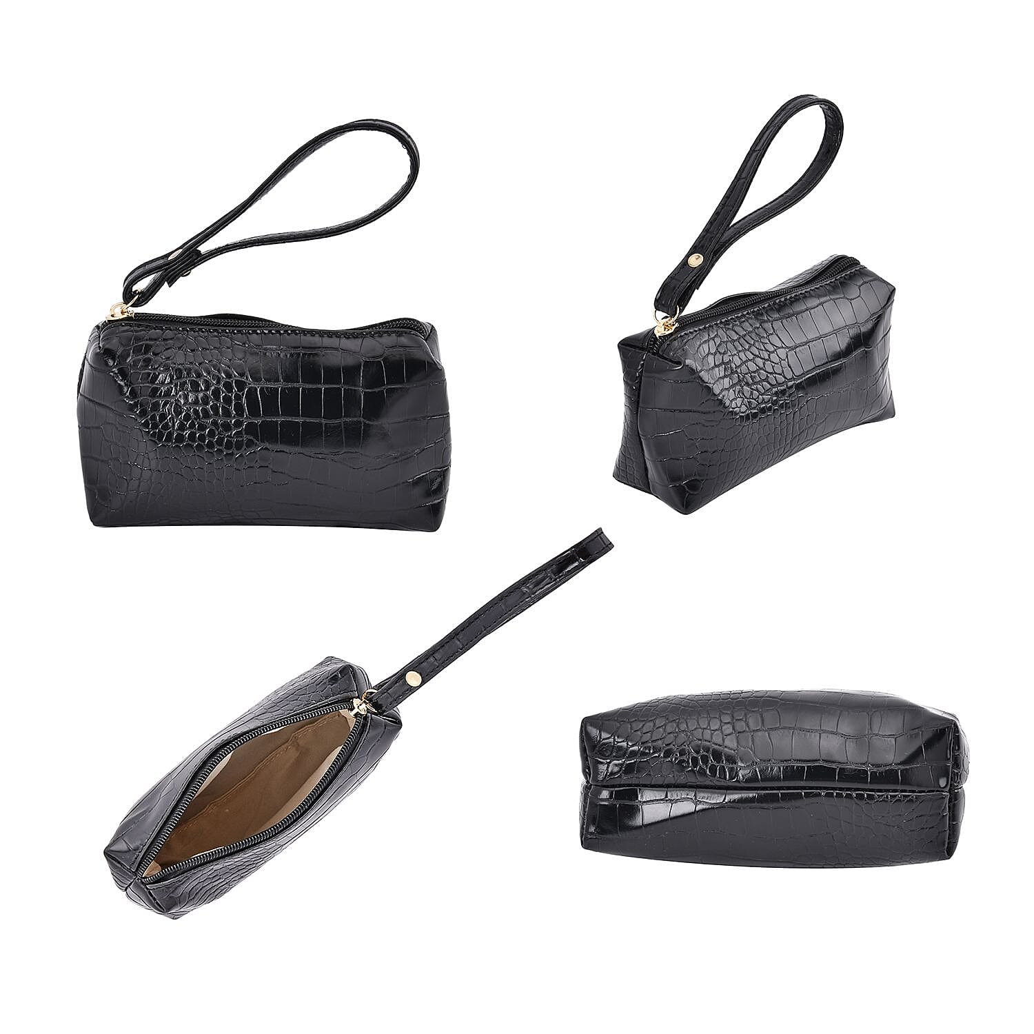 Closeout Deal - Set of 6 Croc Embossed Handbags - Black