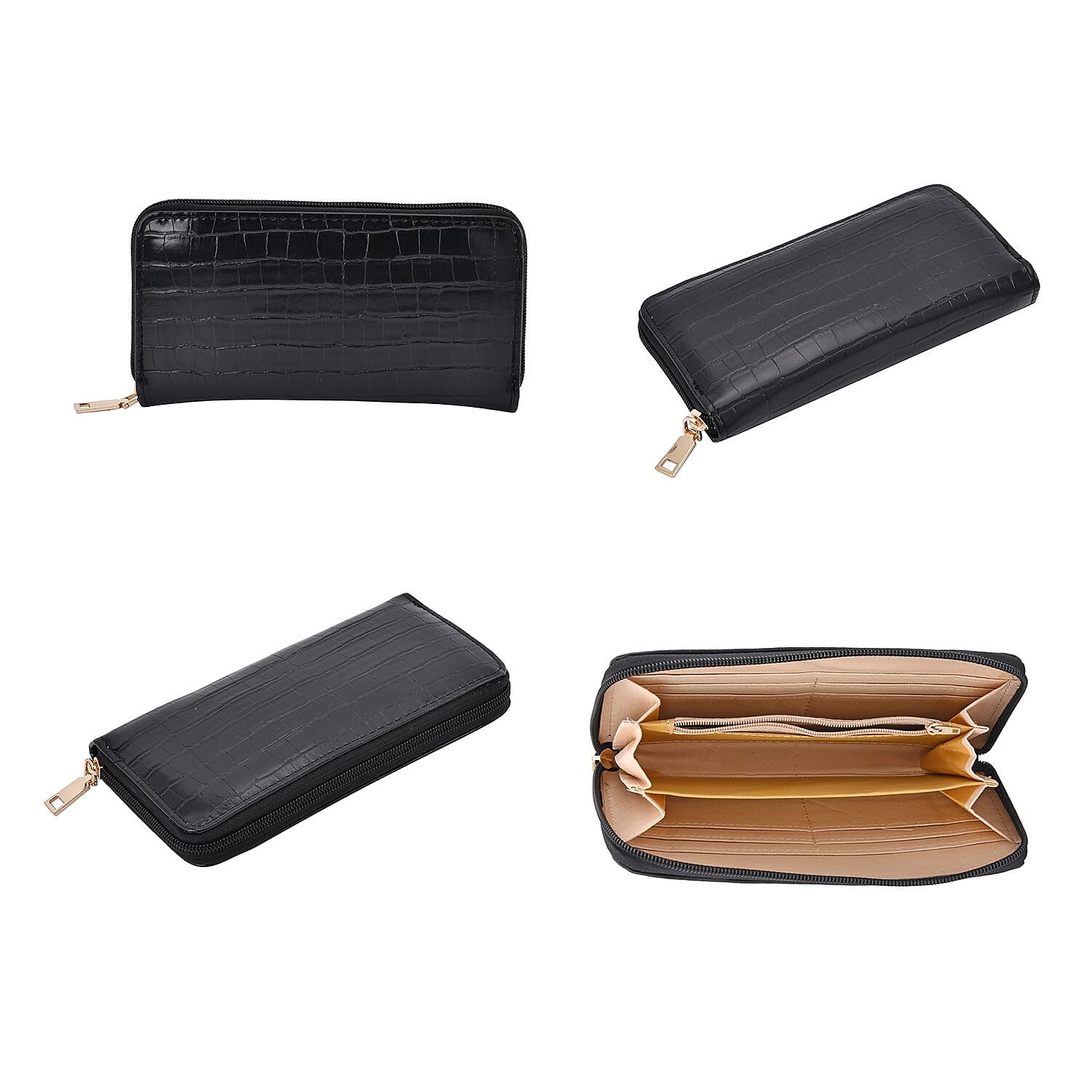 Closeout Deal - Set of 6 Croc Embossed Handbags - Black