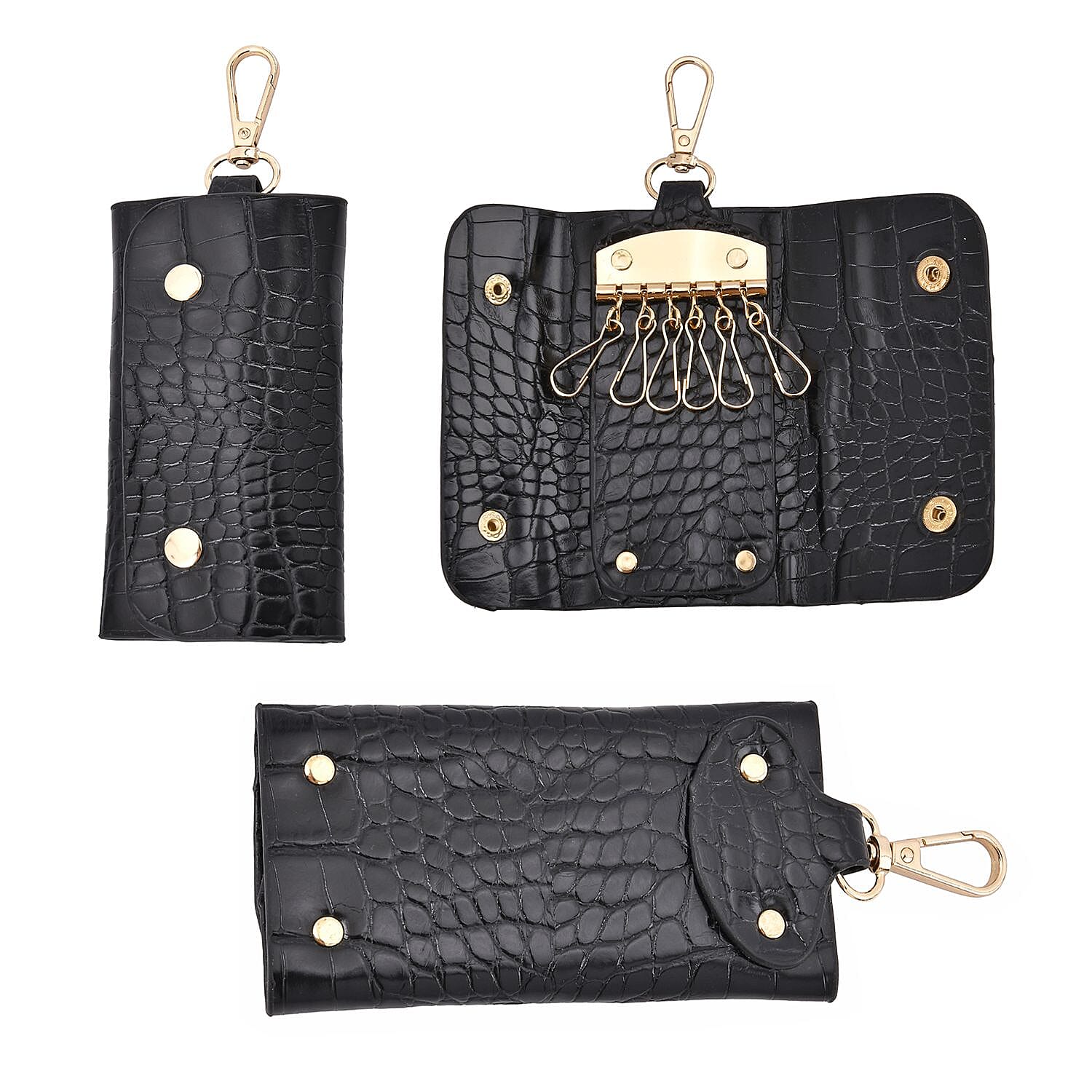Closeout Deal - Set of 6 Croc Embossed Handbags - Black