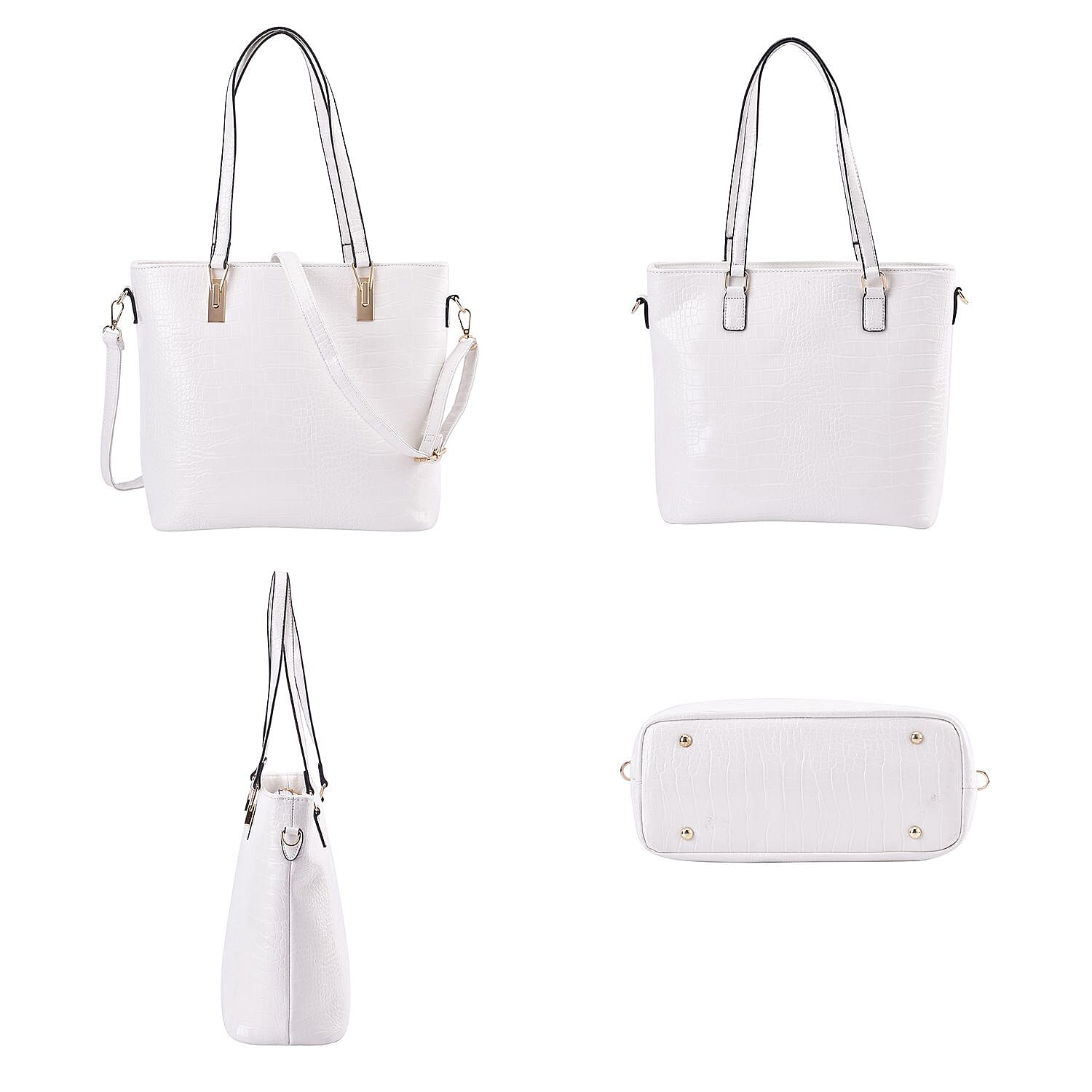 Closeout Deal - Set of 6 Croc Embossed Handbags - White