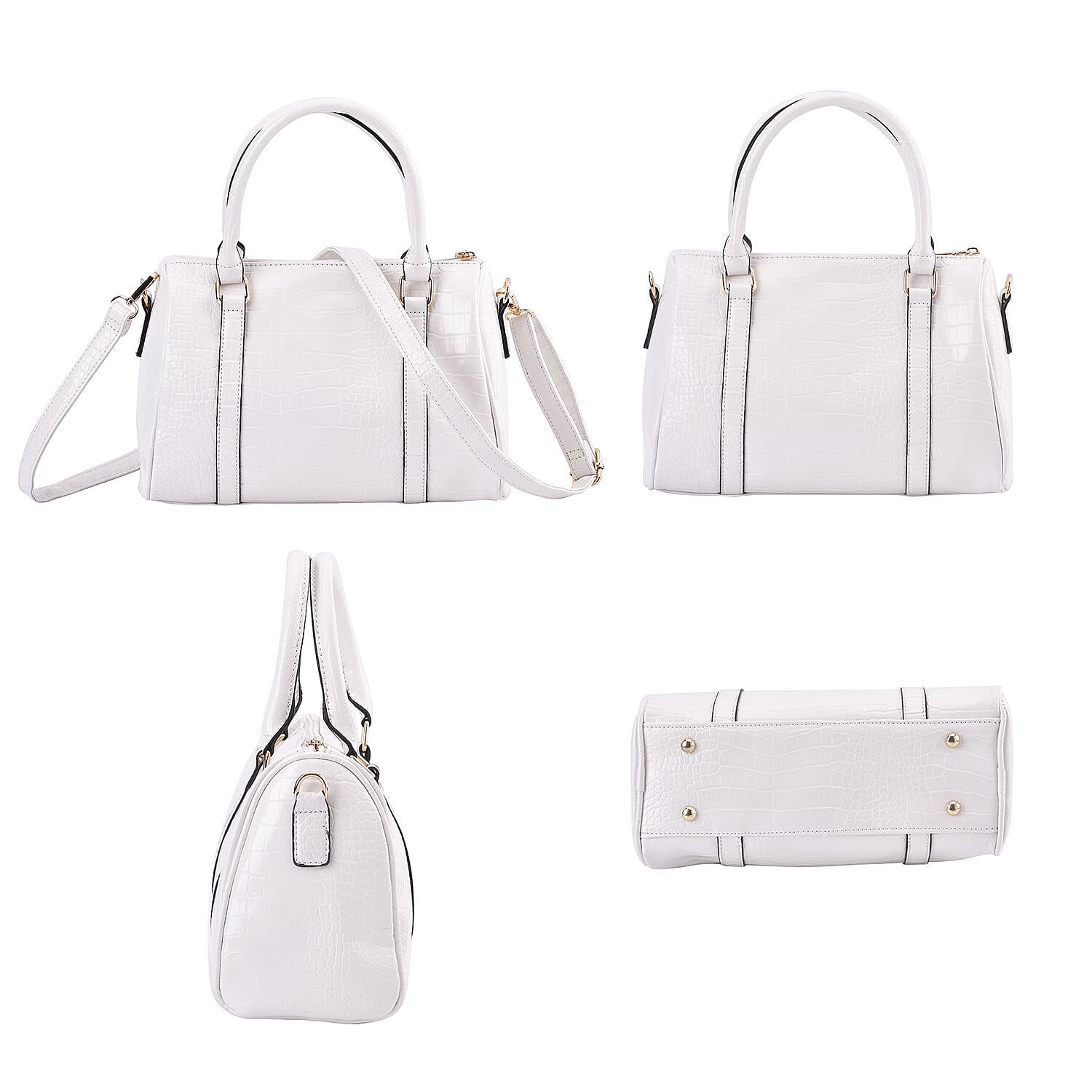 Closeout Deal - Set of 6 Croc Embossed Handbags - White