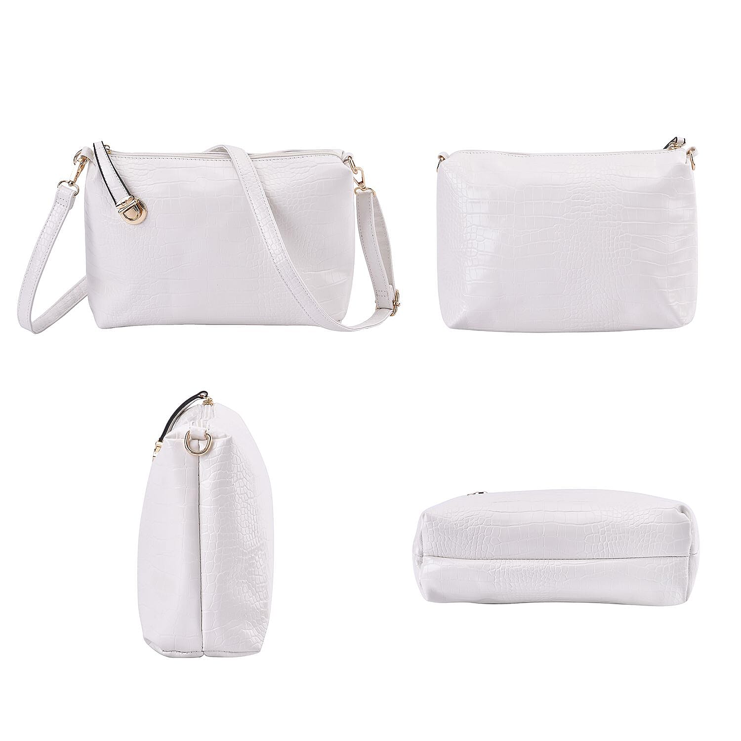 Closeout Deal - Set of 6 Croc Embossed Handbags - White