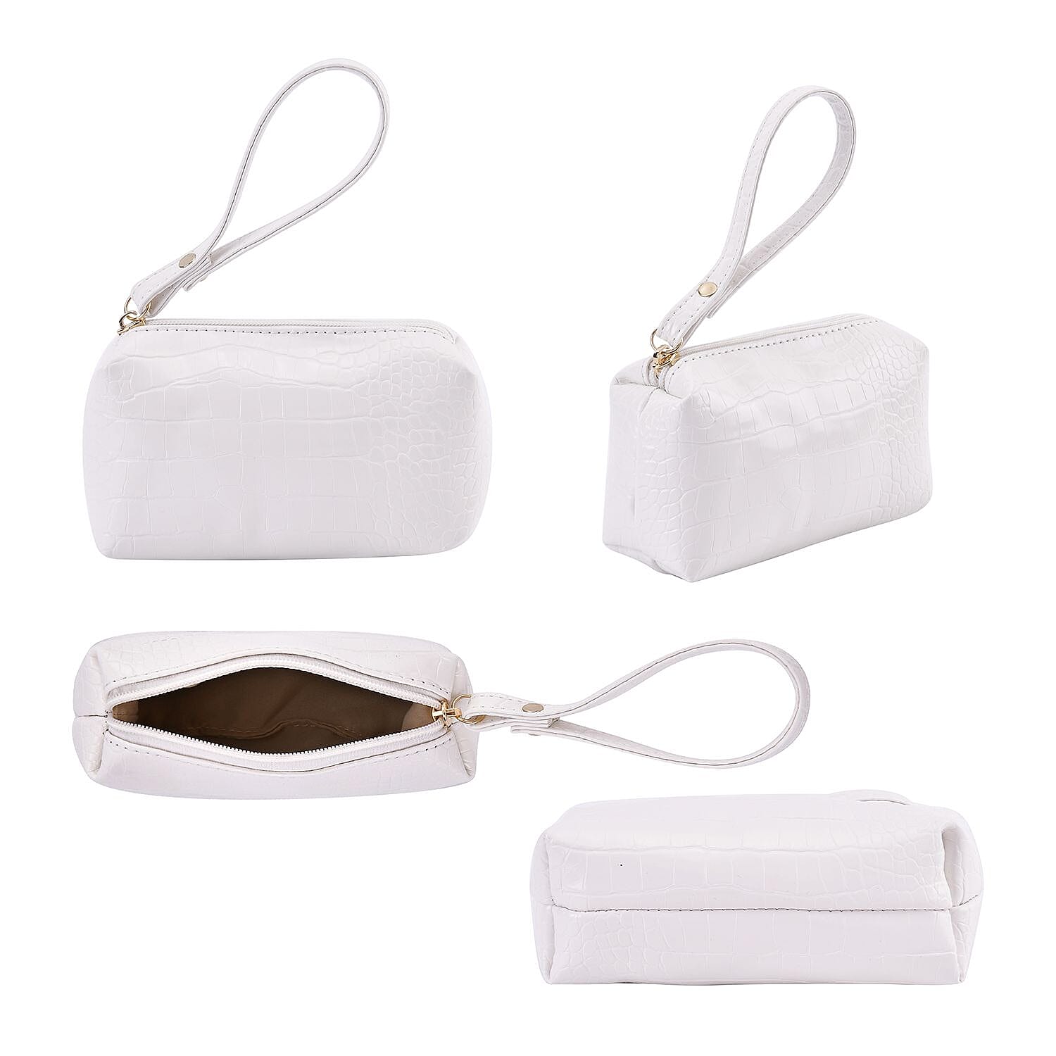 Closeout Deal - Set of 6 Croc Embossed Handbags - White