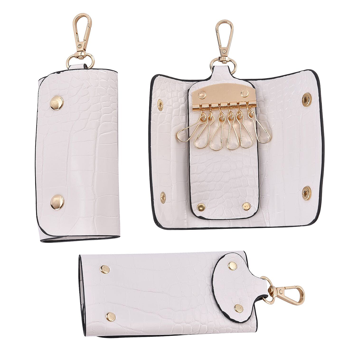 Closeout Deal - Set of 6 Croc Embossed Handbags - White