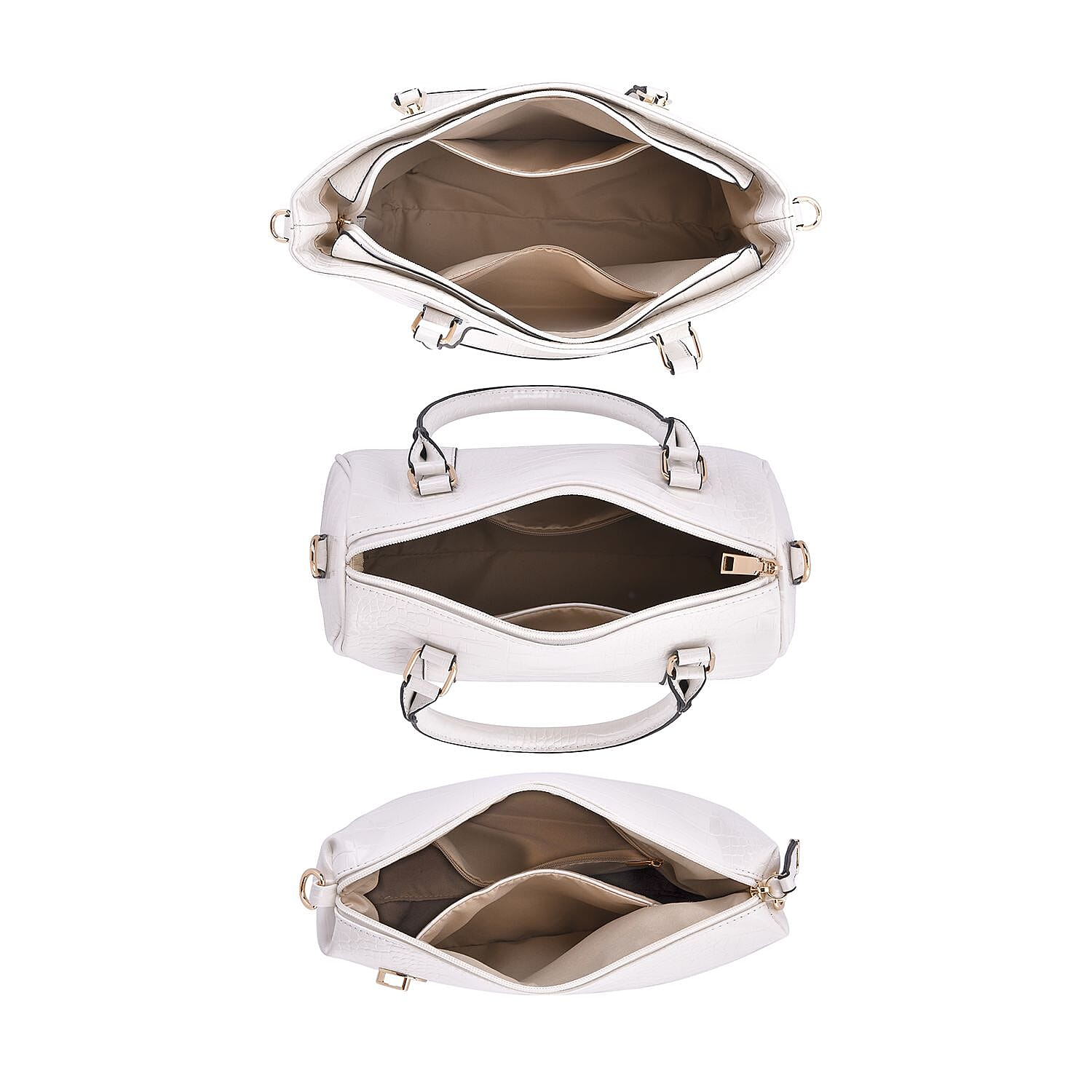 Closeout Deal - Set of 6 Croc Embossed Handbags - White