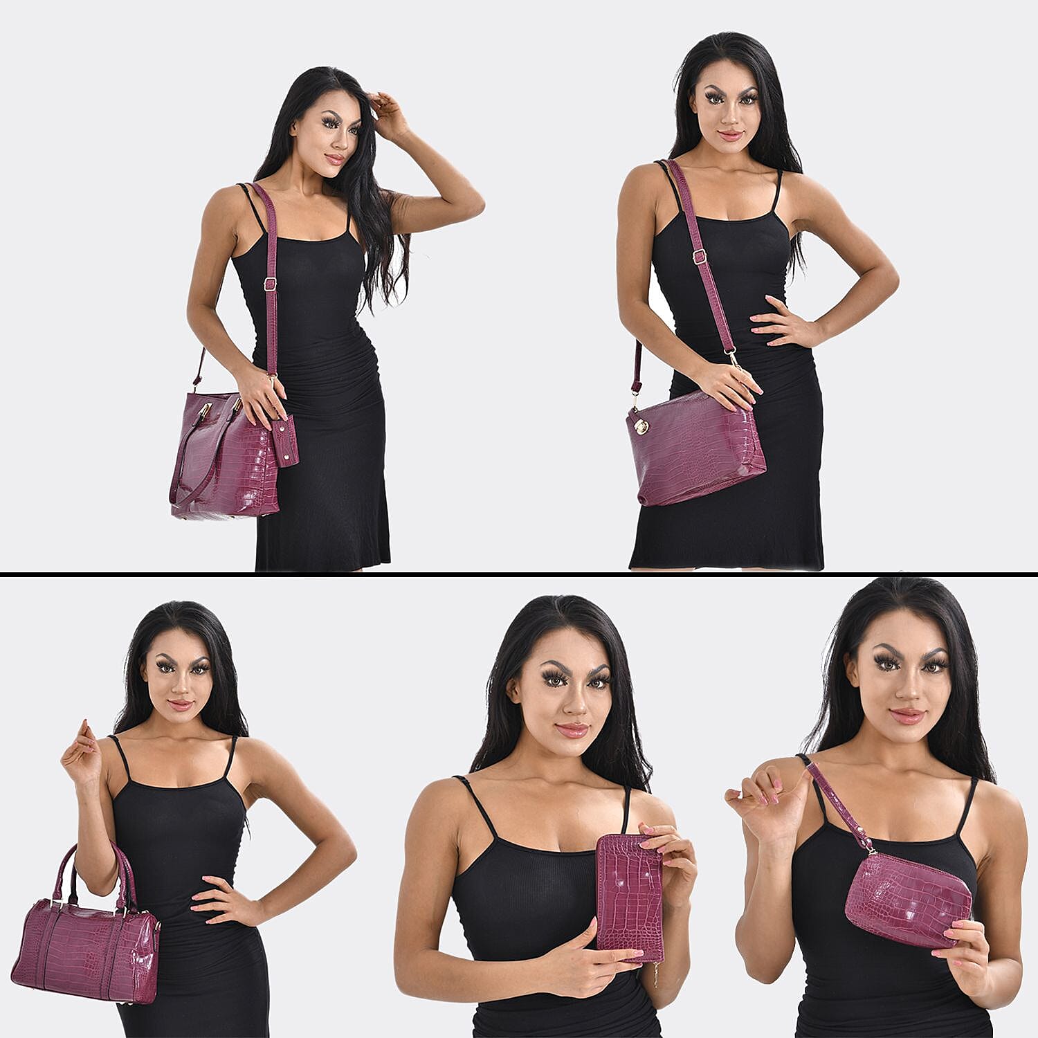 Value Buy -Closeout Deal - Set of 6 Croc Embossed Handbags - Ox Blood