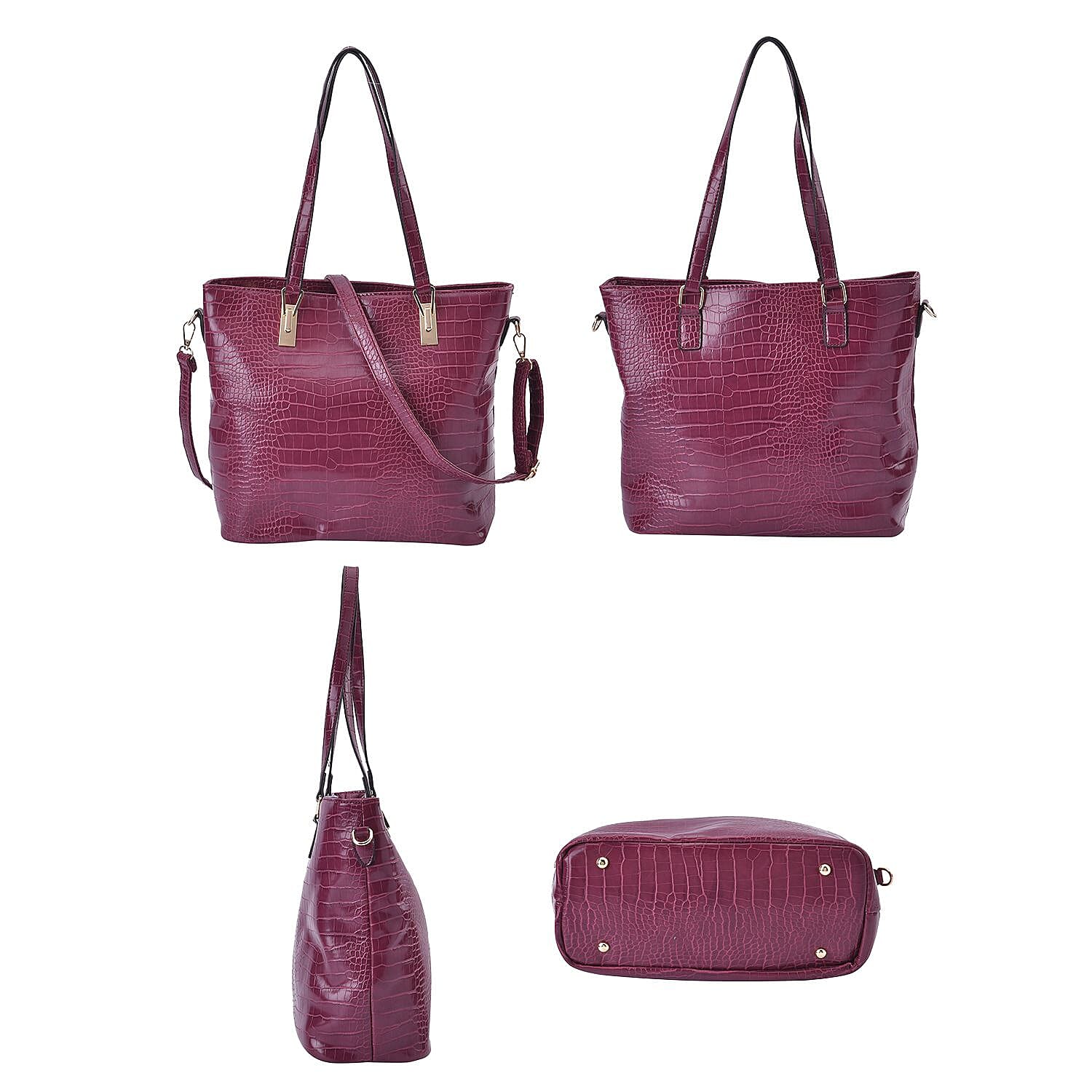 Value Buy -Closeout Deal - Set of 6 Croc Embossed Handbags - Ox Blood