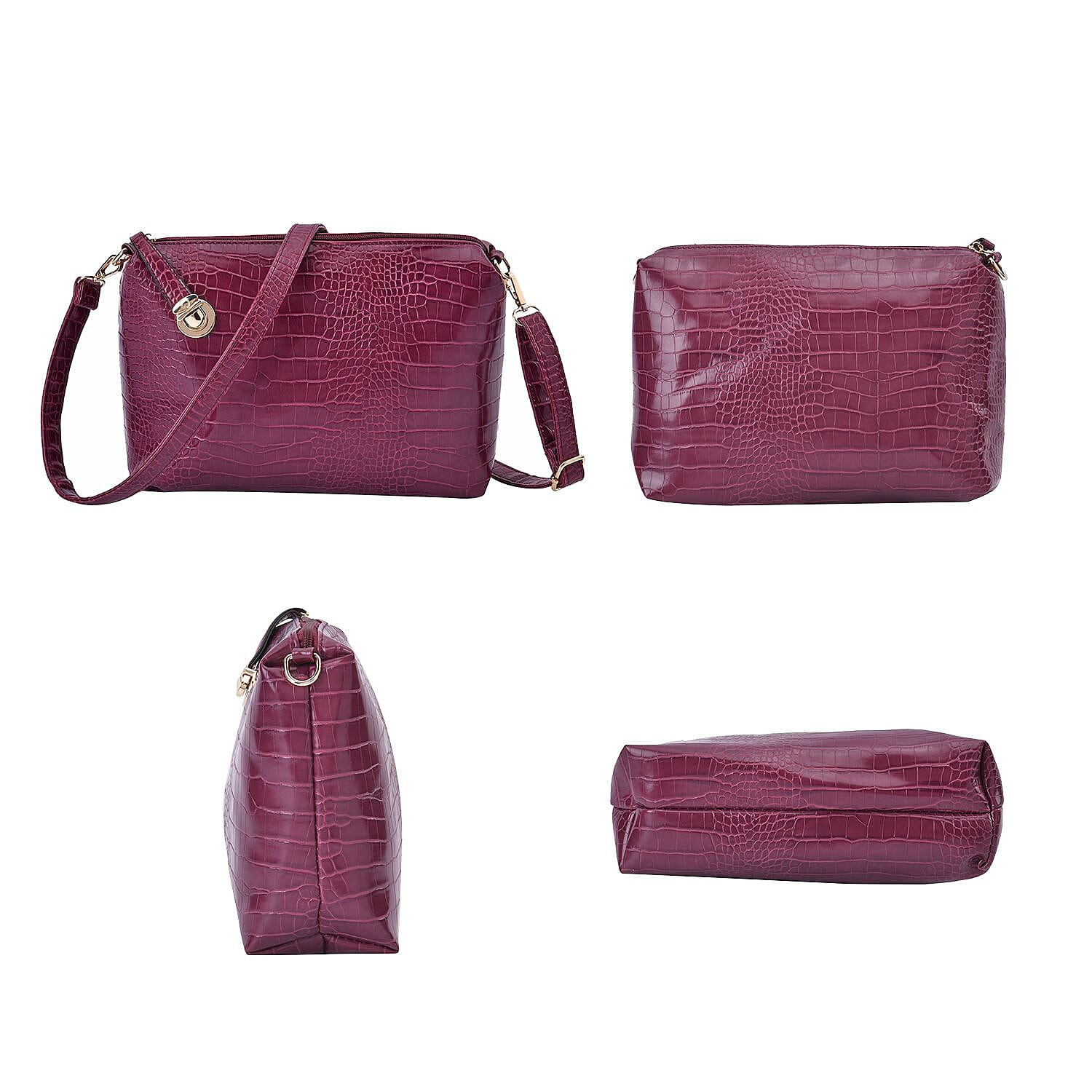 Value Buy -Closeout Deal - Set of 6 Croc Embossed Handbags - Ox Blood
