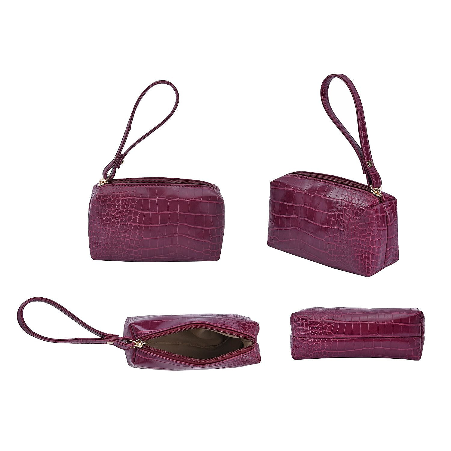 Value Buy -Closeout Deal - Set of 6 Croc Embossed Handbags - Ox Blood