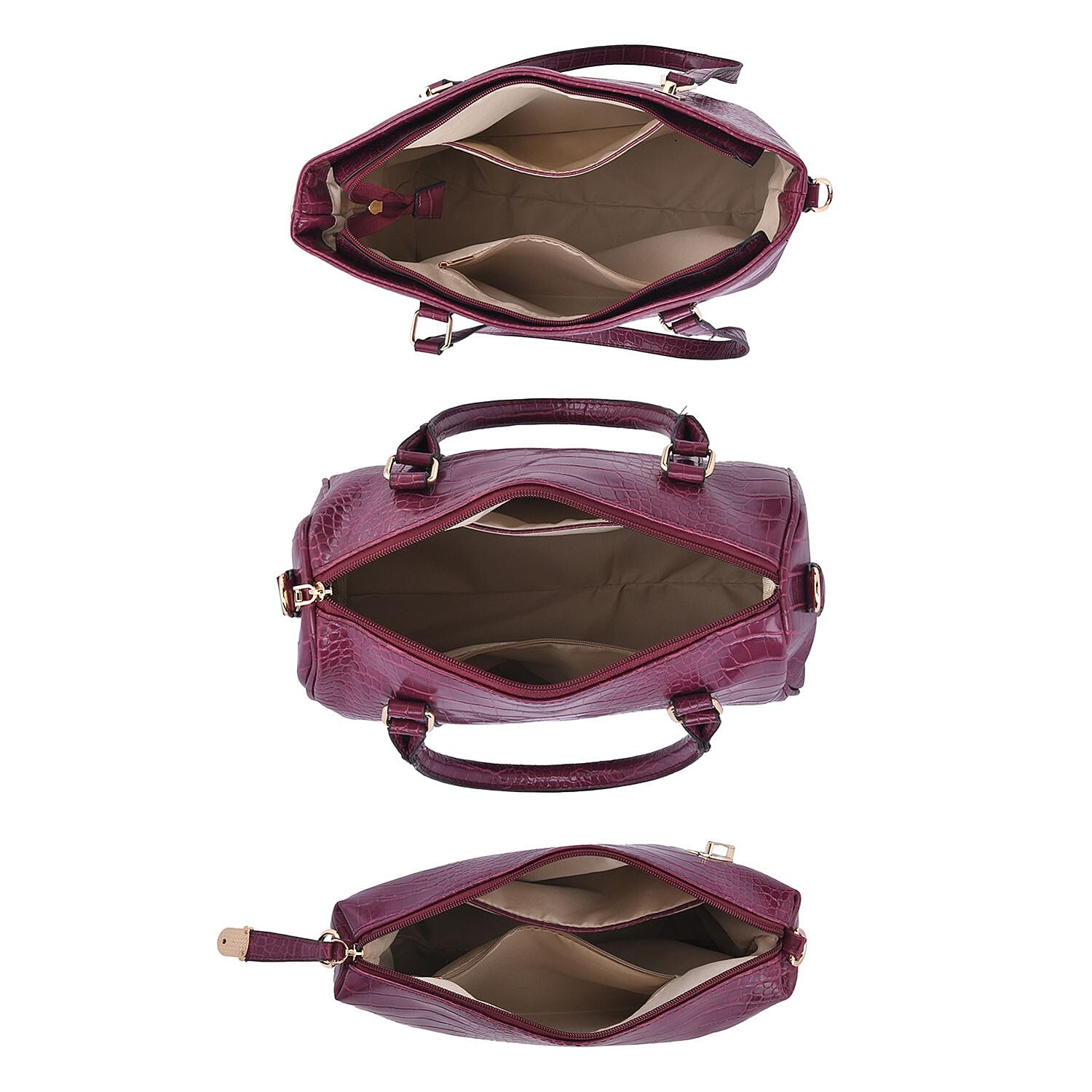 Value Buy -Closeout Deal - Set of 6 Croc Embossed Handbags - Ox Blood