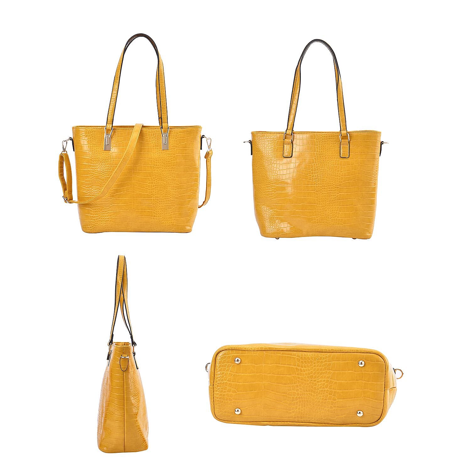 Closeout Deal - Set of 6 Croc Embossed Handbags- Mustard