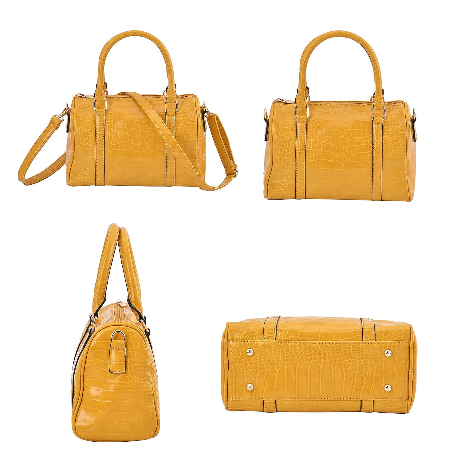 Closeout Deal - Set of 6 Croc Embossed Handbags- Mustard