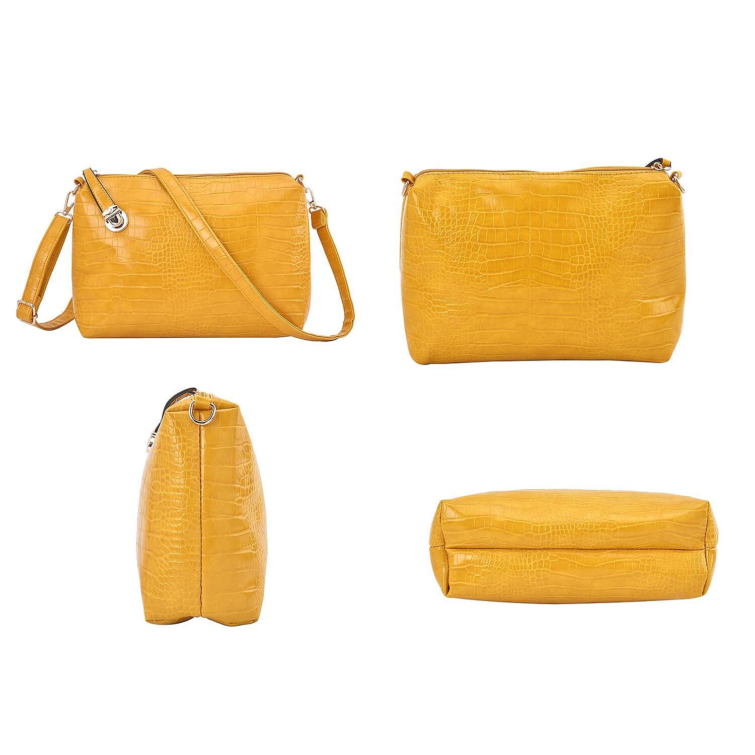 Closeout Deal - Set of 6 Croc Embossed Handbags- Mustard