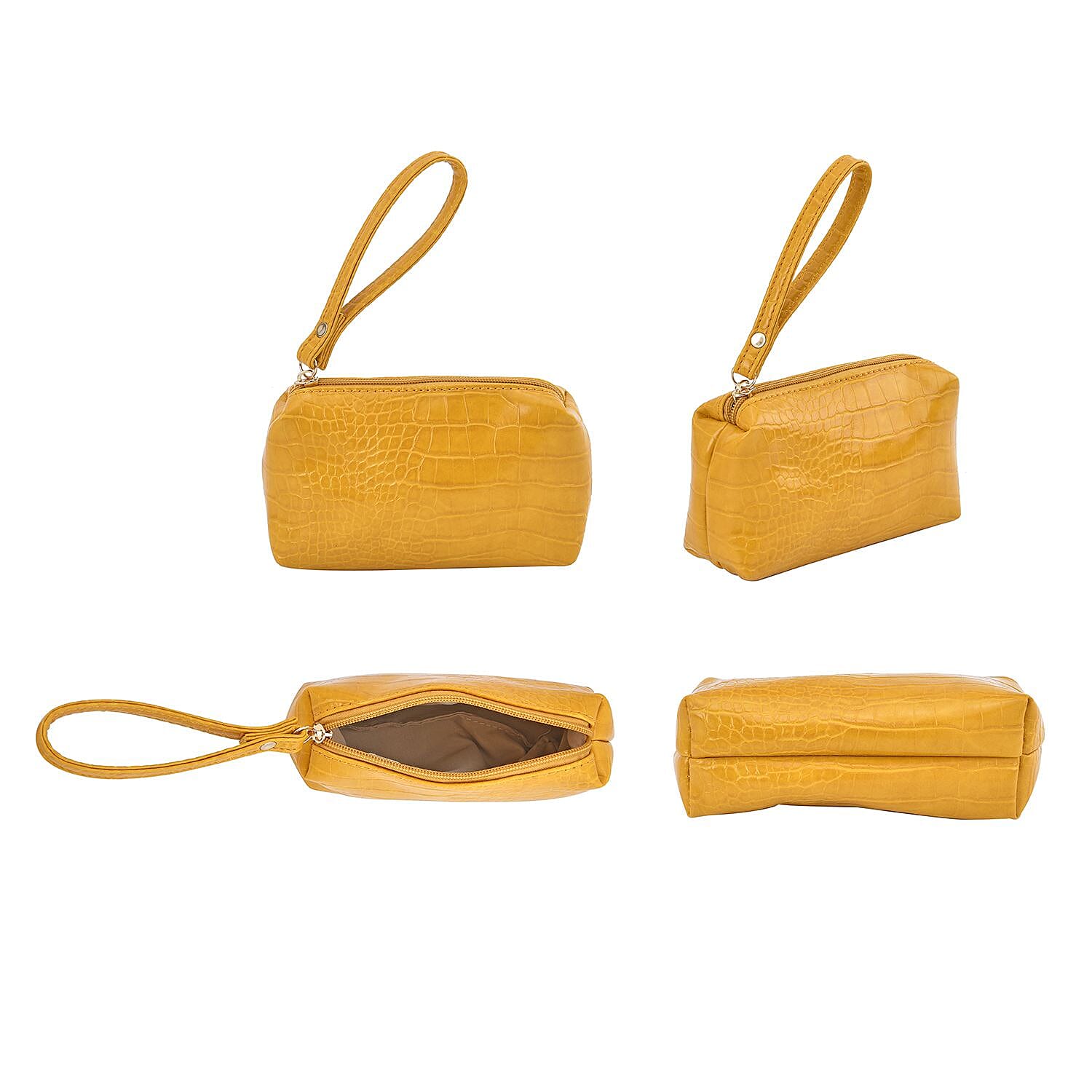 Closeout Deal - Set of 6 Croc Embossed Handbags- Mustard