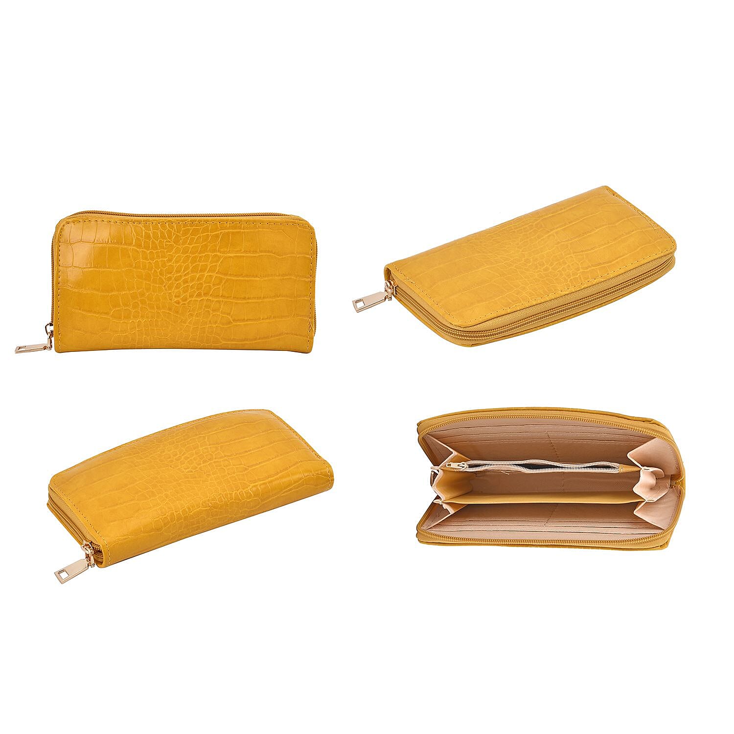 Closeout Deal - Set of 6 Croc Embossed Handbags- Mustard