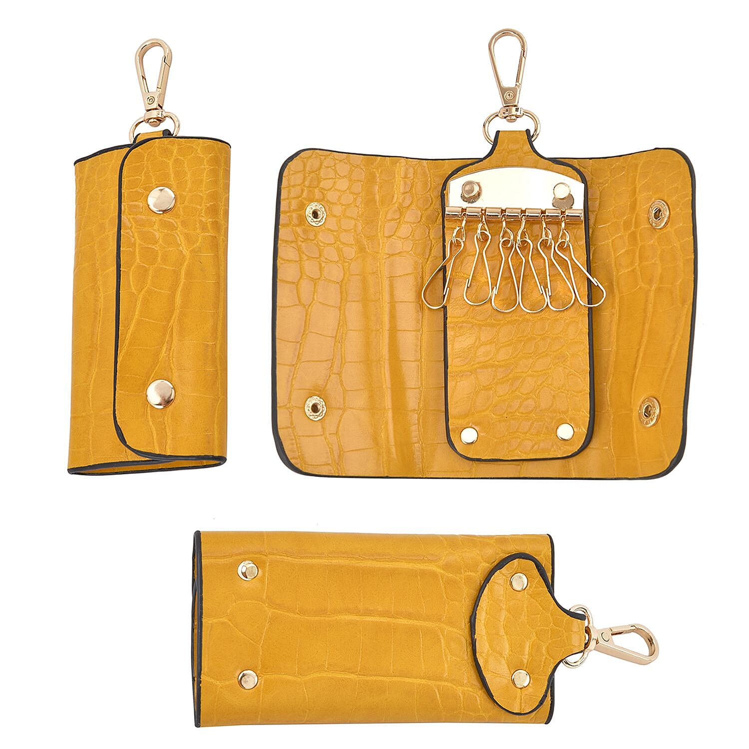 Closeout Deal - Set of 6 Croc Embossed Handbags- Mustard