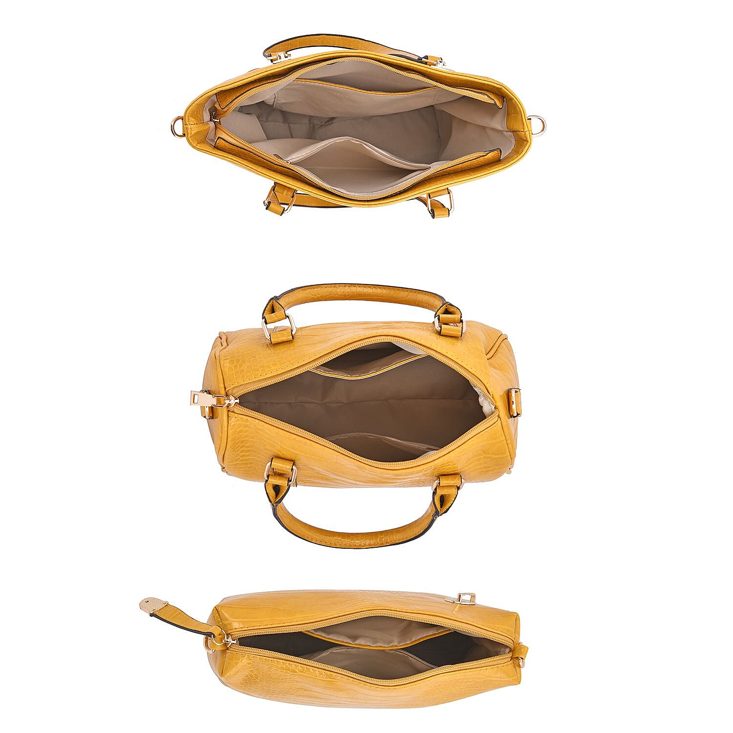 Closeout Deal - Set of 6 Croc Embossed Handbags- Mustard