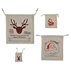 Set of 4 - Eco-Friendly 100% Cotton Reusable Drawstring Christmas Gift Bags