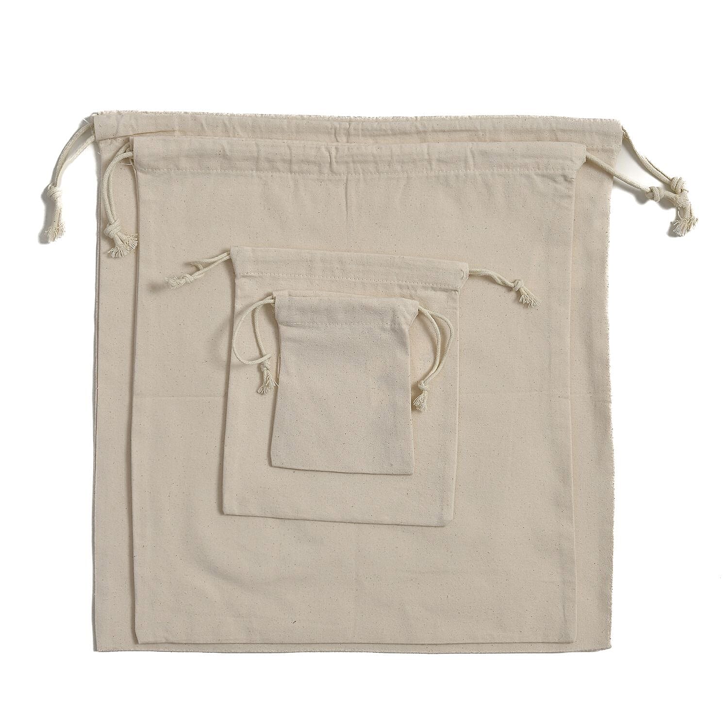 Set of 4 - Eco-Friendly 100% Cotton Reusable Drawstring Christmas Gift Bags